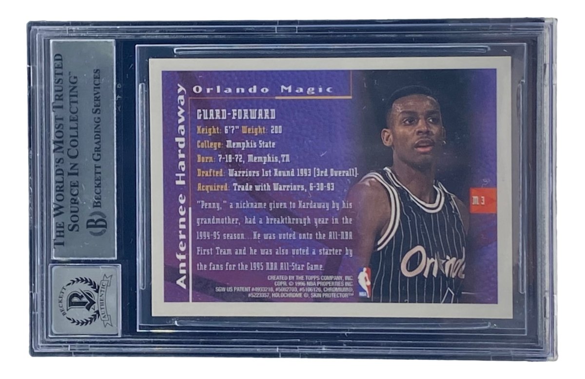 Penny Hardaway Autographed 1995-96 Finest Mystery #M3 Basketball Card - BAS Grade 10 Gem Mint - Orlando Magic Memorabilia for Collectors & Sports Fans