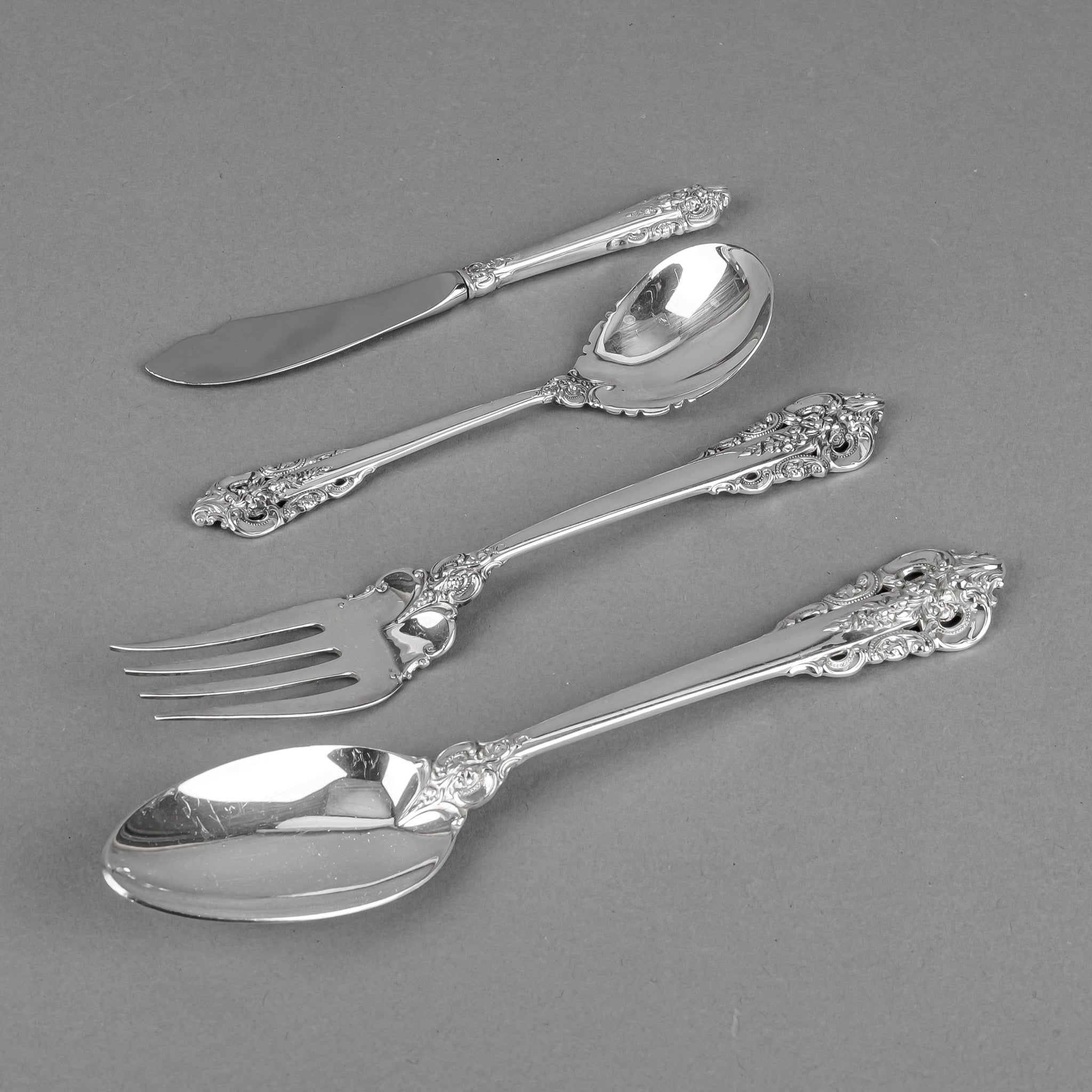 Wallace Sterling Grande Baroque 7-Piece Flatware Set - Elegant Silverware for Fine Dining, Dinner Parties & Special Occasions