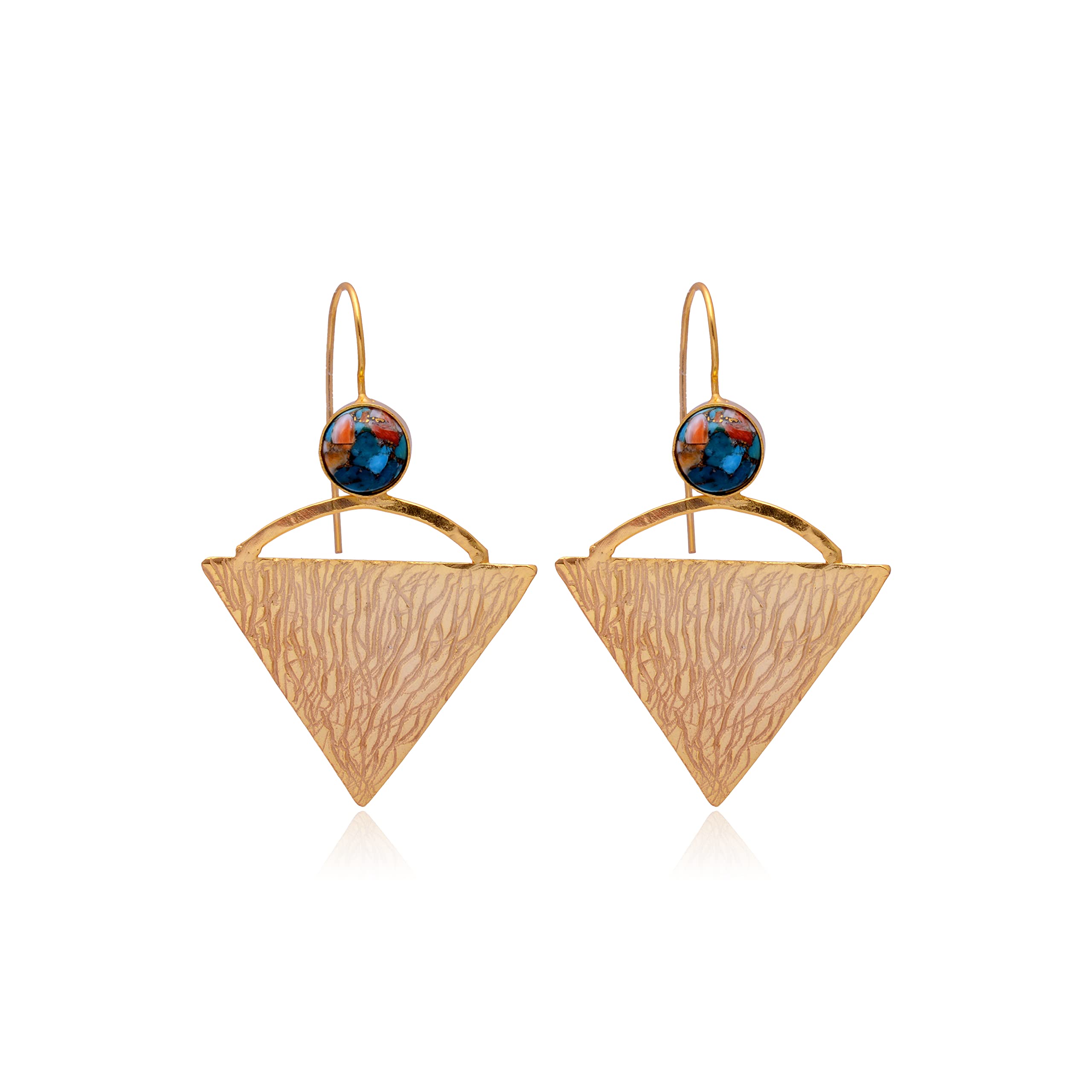 18K Gold Plated Gemstone Earrings for Women - Handmade Western Style Jewelry Gift for Her (Birthday, Anniversary, Mother's Day) - Oyster Copper Turquoise Dangle Earrings | Perfect for Weddings, Parties & Special Occasions