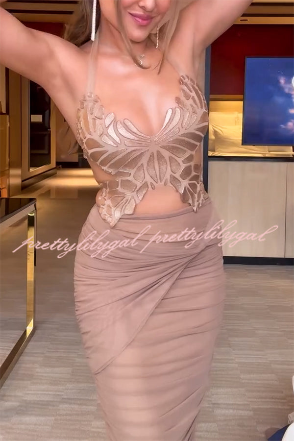 Elegant Gold Metallic Butterfly Back Lace-Up Halter Tank Top for Women | Summer Beach Party, Date Night & Festival Outfit