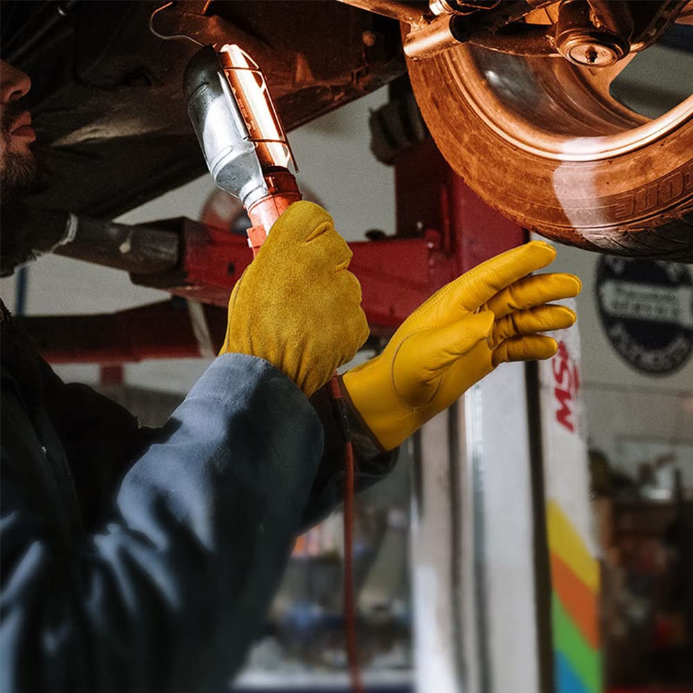 Durable Cowhide Leather Welding Gloves - Thorn Protection for Gardening & Pruning