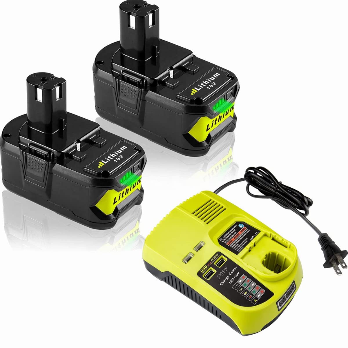 2-Pack 6.0Ah P108 Replacement Battery for Ryobi 18V Cordless Tools - Compatible with P102 P104 P107 P103 P105 P109 P119 P122 Models + Includes P117 Charger - Perfect for Drills, Saws, and Outdoor Power Equipment