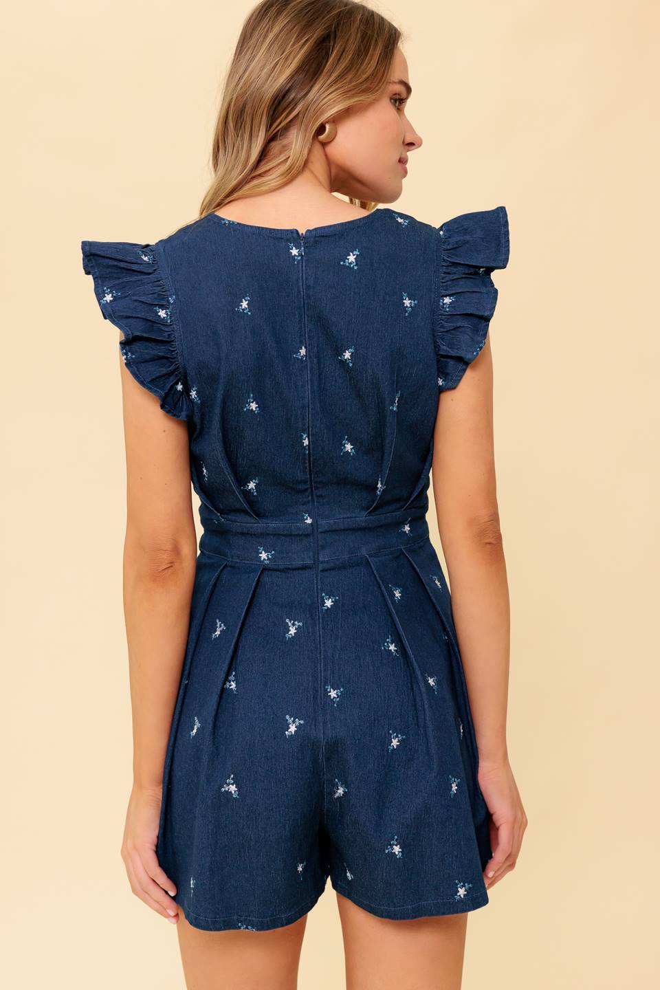 FELICITY Dark Indigo Embroidered Romper Jumpsuit for Women - Casual Summer Outfit, Beach Cover-Up, and Boho Chic Fashion