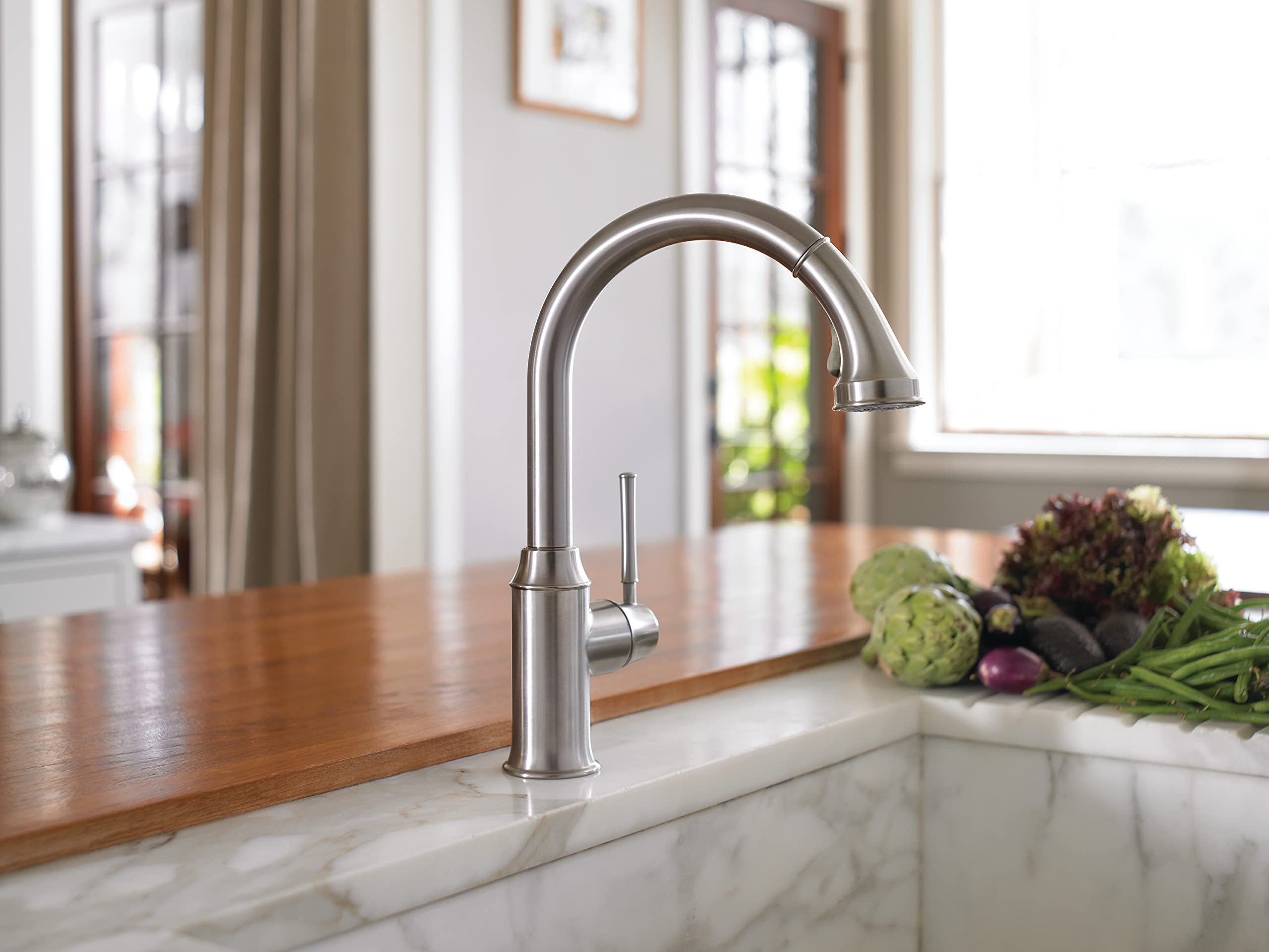 Hansgrohe Talis C Stainless Steel High Arc Pull-Down Kitchen Faucet with Magnetic Docking Spray Head - 04215800 | Modern Touchless Design for Easy Cooking & Dishwashing