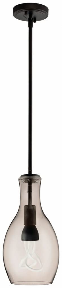 1 Light Contemporary Large Bell Shade Pendant Light Fixture with Champagne Glass in Olde Bronze Finish - Perfect for Dining Room, Kitchen Island, and Entryway Lighting