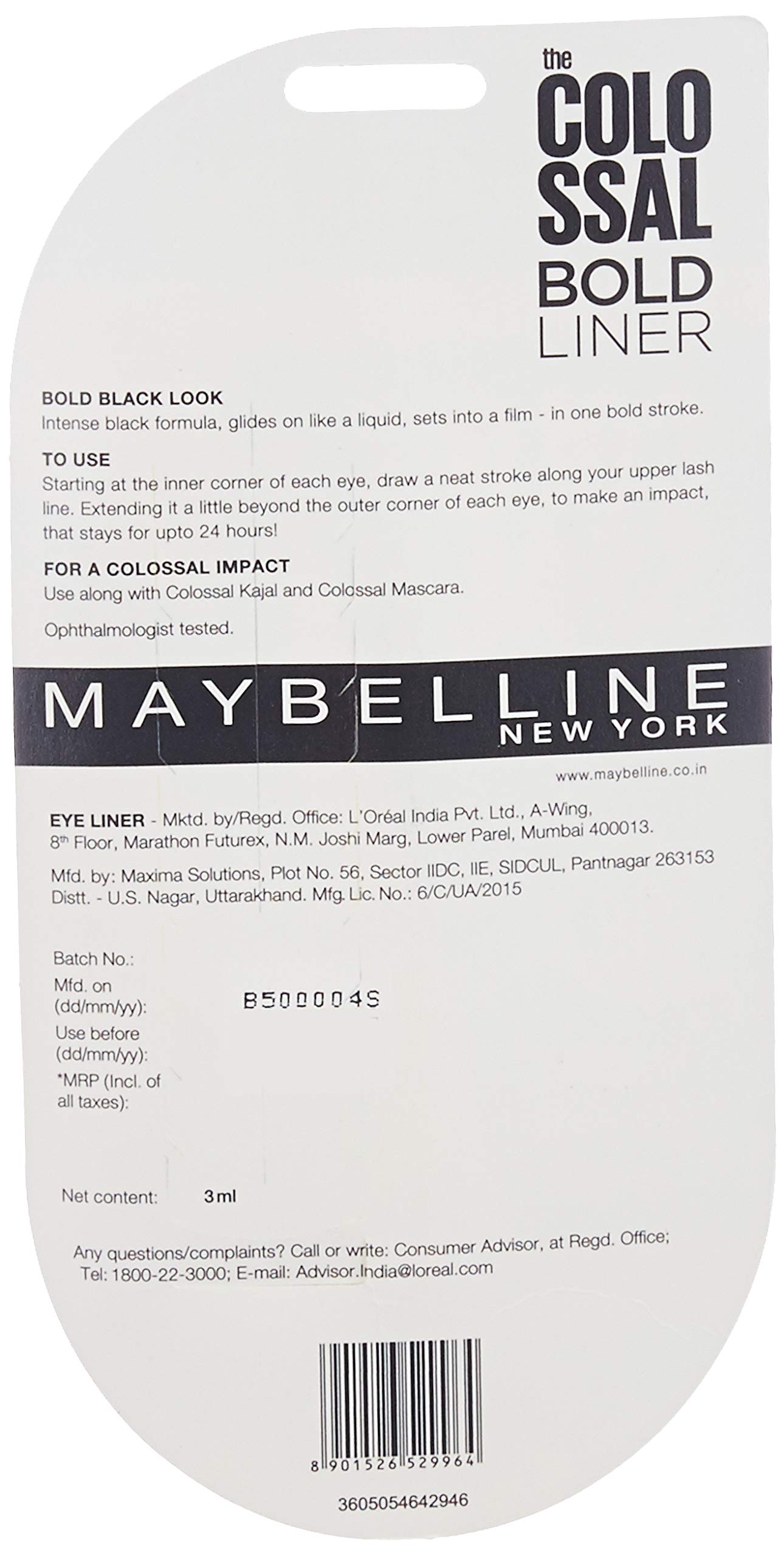 Maybelline New York Colossal Kajal Eyeliner (Black, 0.35g) + Bold Eyeliner (Black, 3g) + Volume Express Washable Mascara (Glam Black, 10.7ml) - 3-Piece Eye Makeup Set for Dramatic Smoky Eyes & Everyday Glam Looks