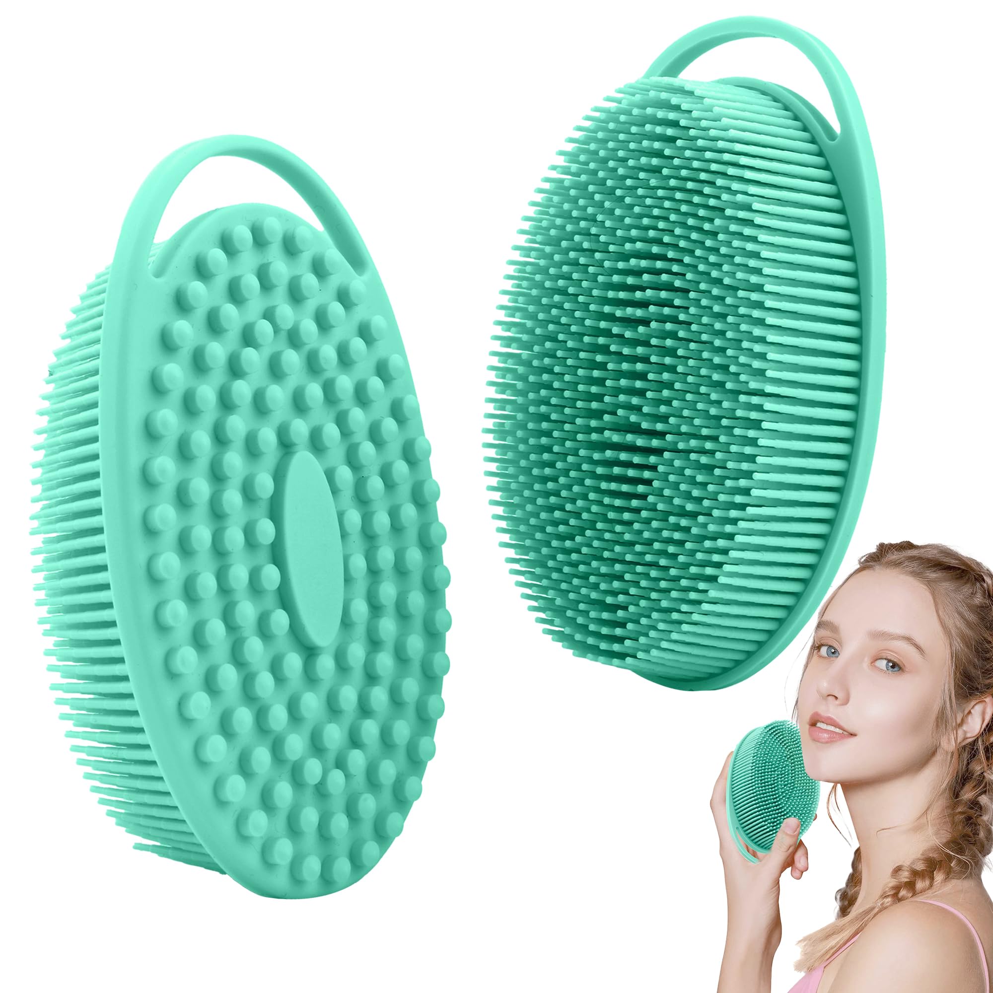 Soft Silicone Loofah Scrubber - 2-in-1 Exfoliating Body Brush & Scalp Massager for Sensitive Skin - Gentle Shower Scrub for Women, Men & Kids (Green) | Perfect for Daily Exfoliation & Relaxing Bath Time