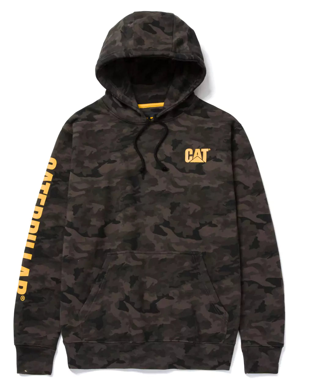 Caterpillar Men's Heavyweight Hooded Sweatshirt with Trademark Banner Logo - Warm Fleece Lined Pullover for Work, Outdoor & Casual Wear (Style 1910709)