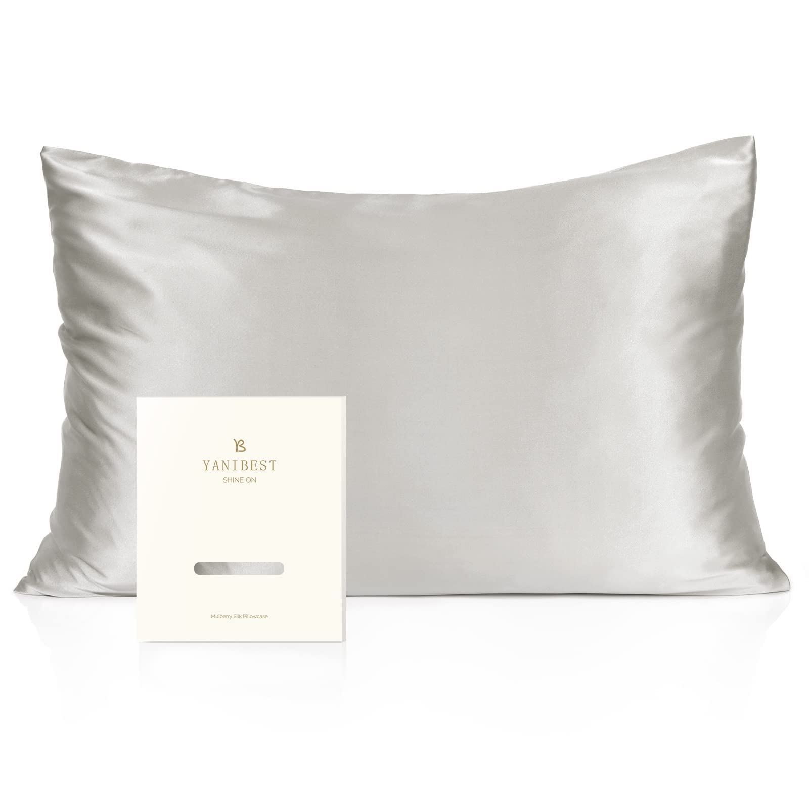 YANIBEST 100% Mulberry Silk Pillowcase for Hair & Skin Care - 22 Momme 600 Thread Count with Hidden Zipper - Standard Size Grey Pillow Cover (1 Pack) - Perfect for Reducing Hair Frizz & Preventing Wrinkles While Sleeping