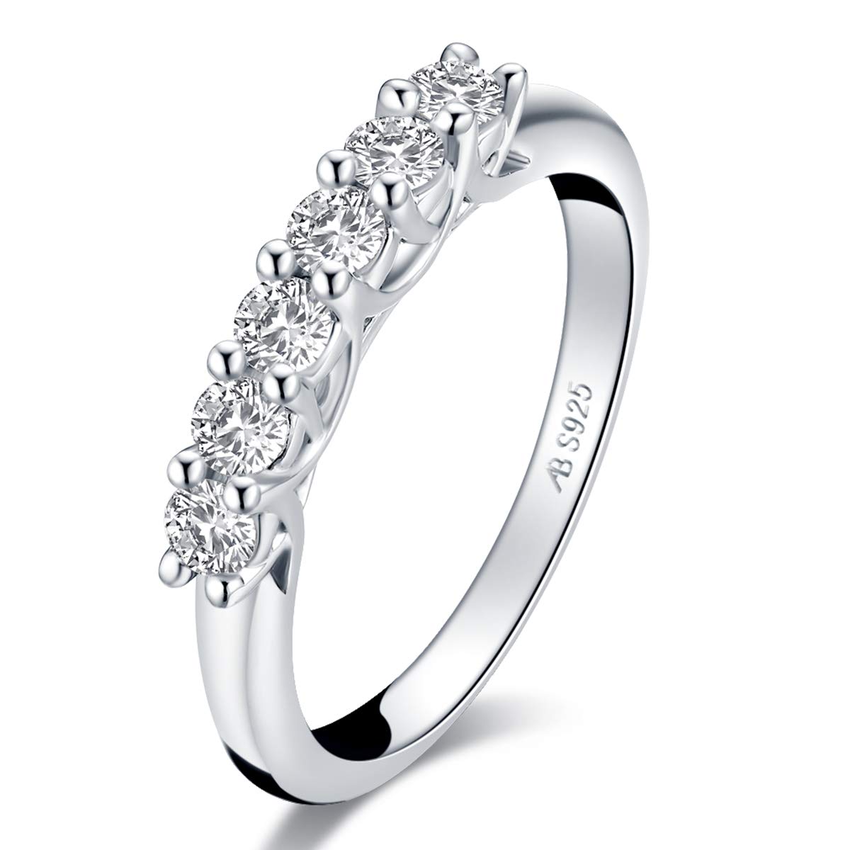 AINUOSHI Eternity Wedding Band - Platinum Plated Sterling Silver Ring with Round/Princess Cut Cubic Zirconia | Stackable Engagement Ring for Women | Perfect for Anniversaries, Proposals & Special Occasions | Includes Jewelry Gift Box
