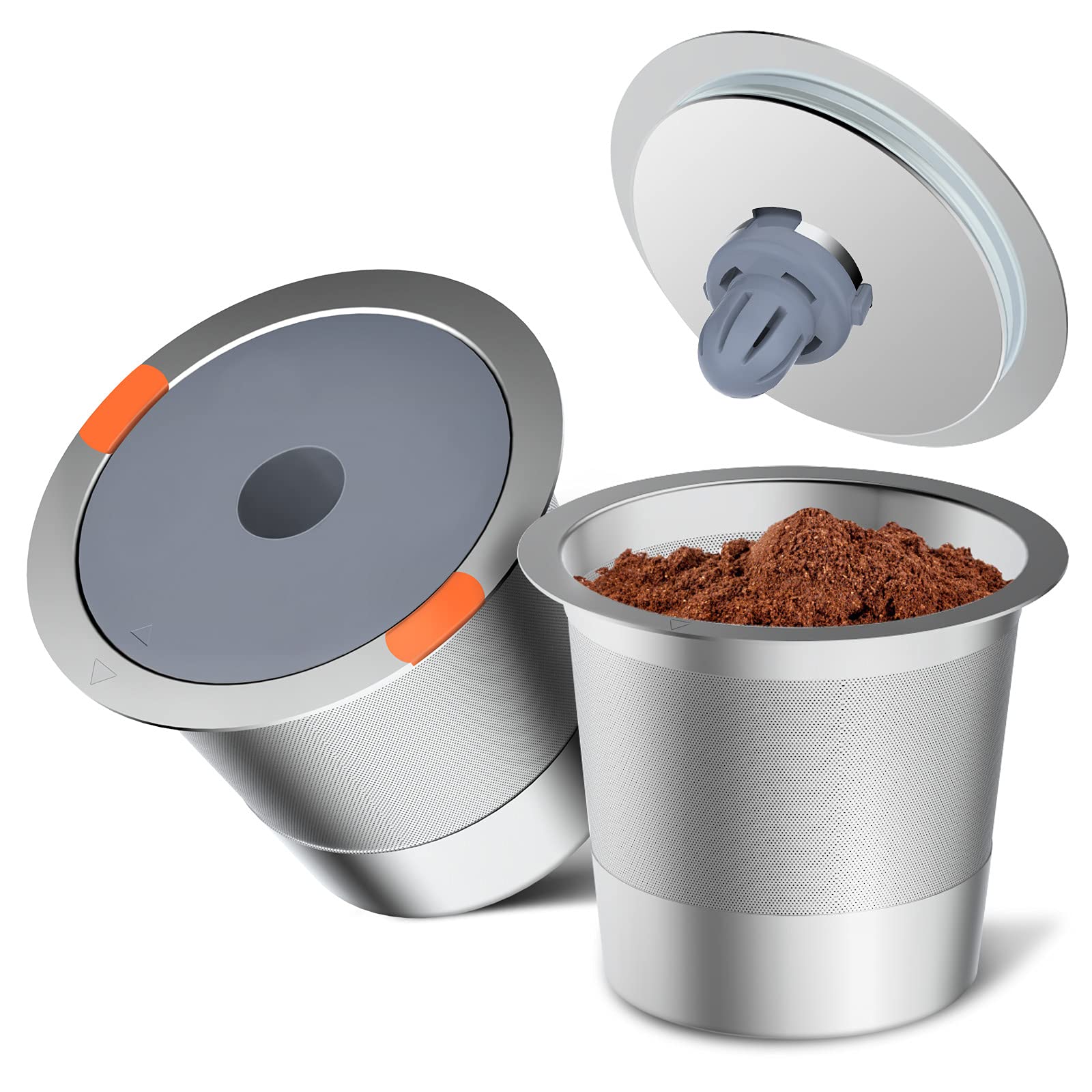 Noalto Reusable K Cups and Coffee Pods - Universal Stainless Steel K Cups for Keurig 2.0 & 1.0 Coffee Makers (2 Pack) - Eco-Friendly & Cost-Effective Coffee Solution for Home & Office Use