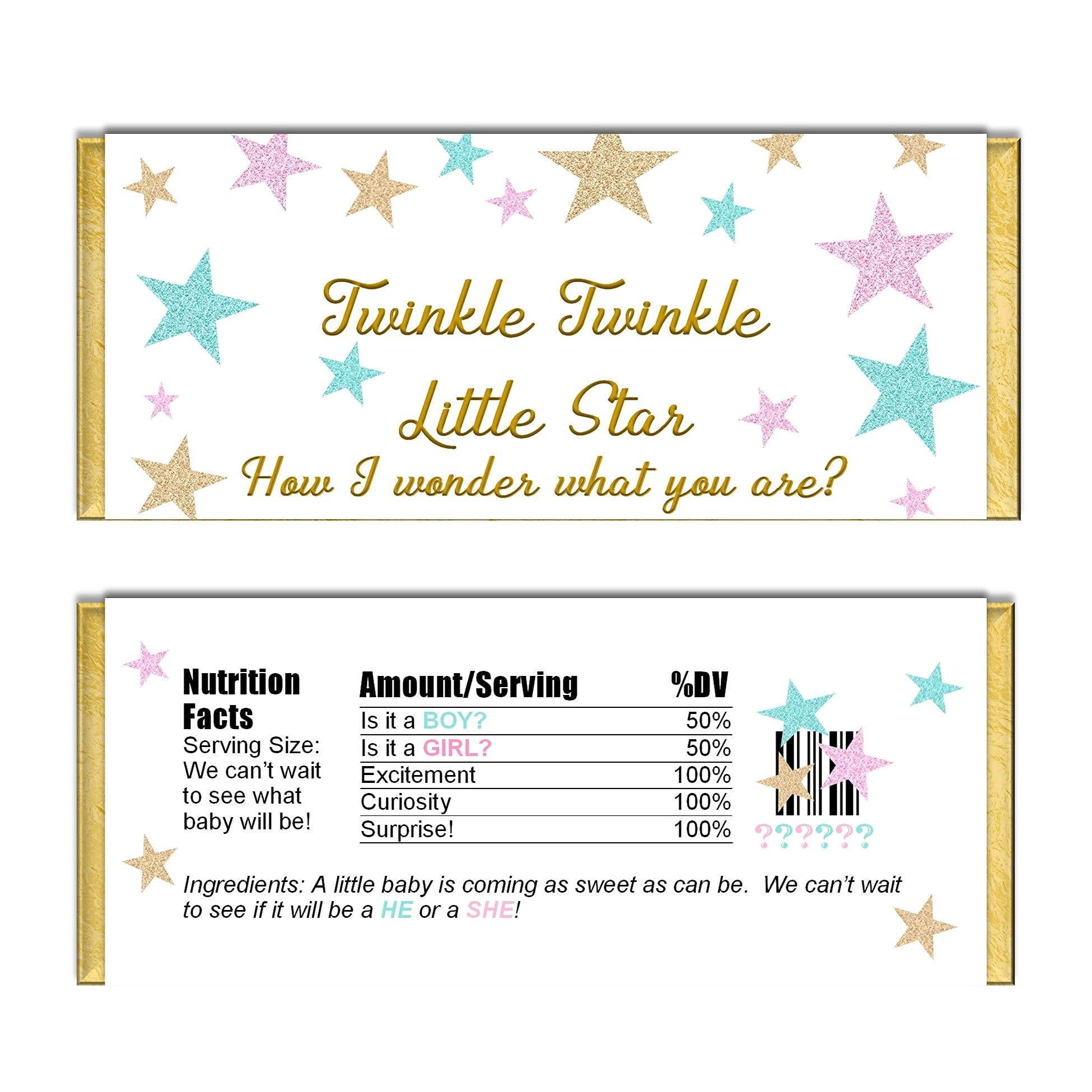 Twinkle Little Star Gender Reveal Hershey Candy Bar Wrappers - 20 Pack for Baby Shower, Gender Reveal Party & Chocolate Favors - Perfect for Celebrations, Birth Announcements & Sweet Treats