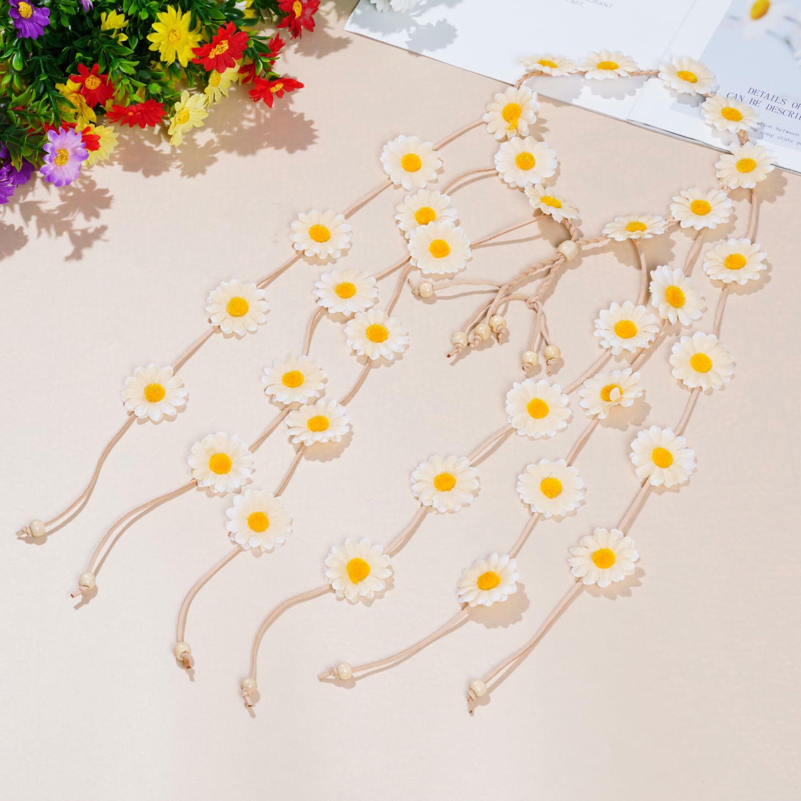 2pcs Bohemian Flower Headbands - Floral Crown Hair Accessories with Sunflowers in Beige & Purple for Festivals, Weddings, and Summer Outfits