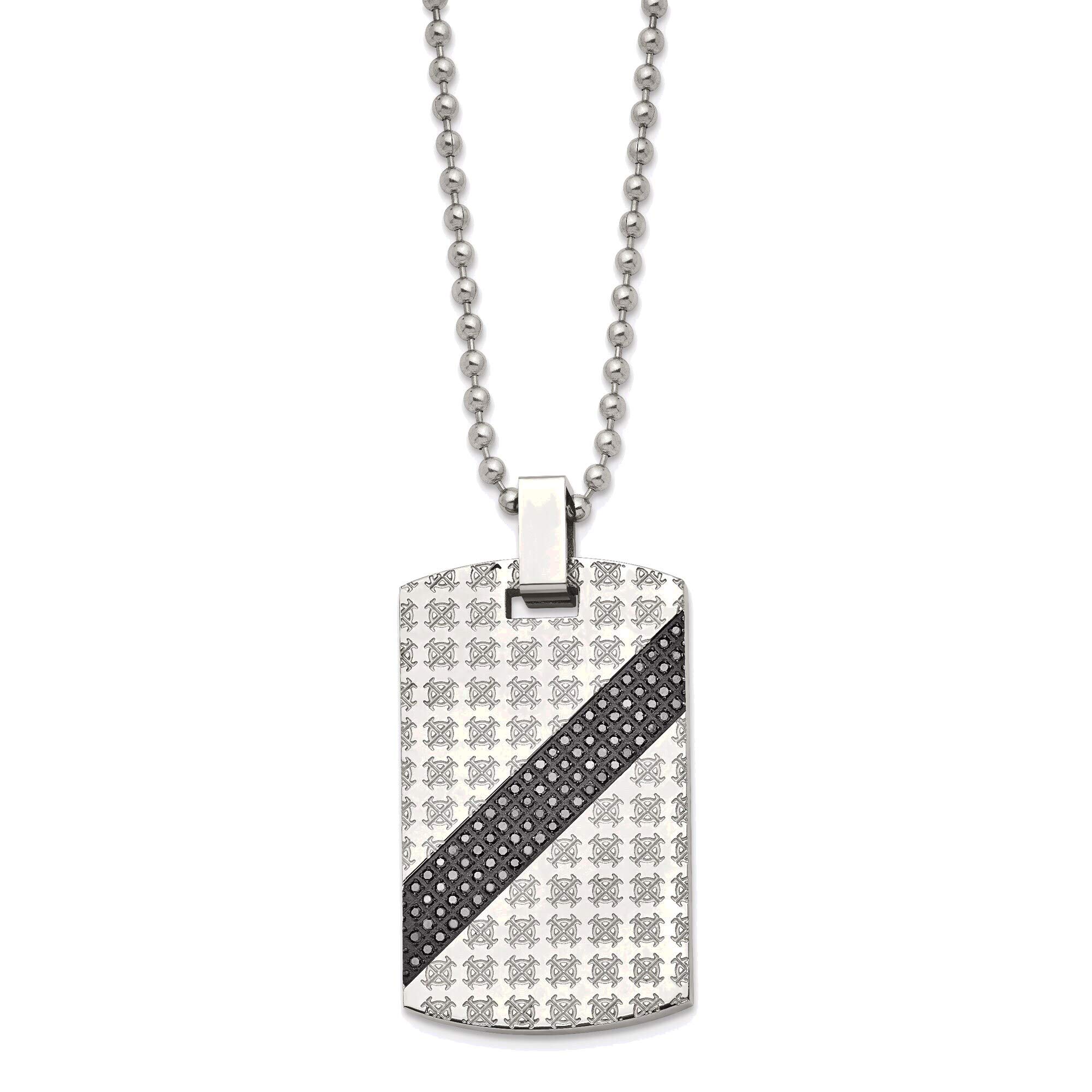 Bonyak Stainless Steel Dog Tag Necklace with 1/2ct tw. Polished Diamonds - Durable Men's Jewelry for Everyday Wear & Special Occasions
