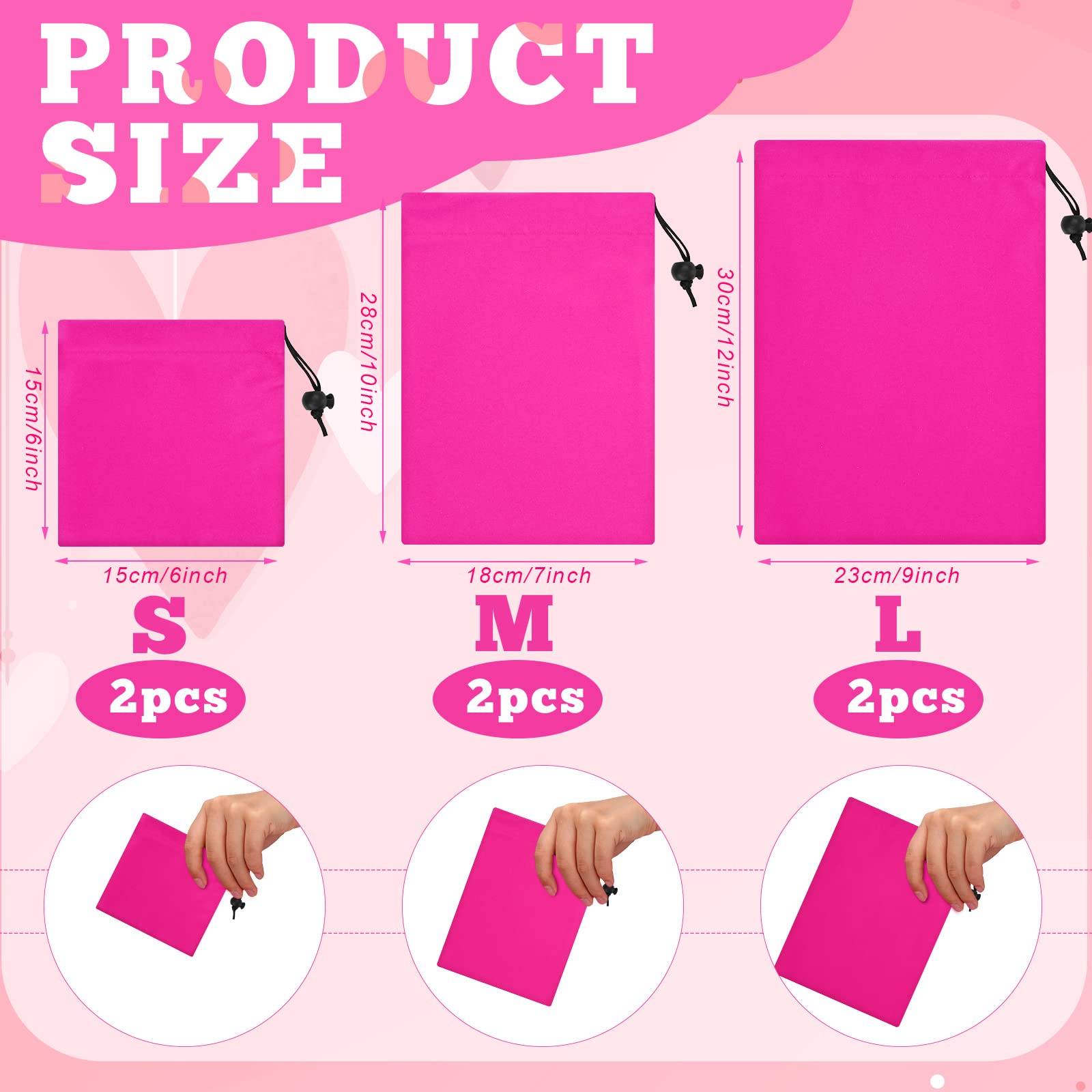 Premium 6-Piece Hot Pink Suede Toy Storage Bags with Drawstring Closure - Organize Kids' Toys, Crafts & Small Items - Perfect for Nursery, Playroom & Travel