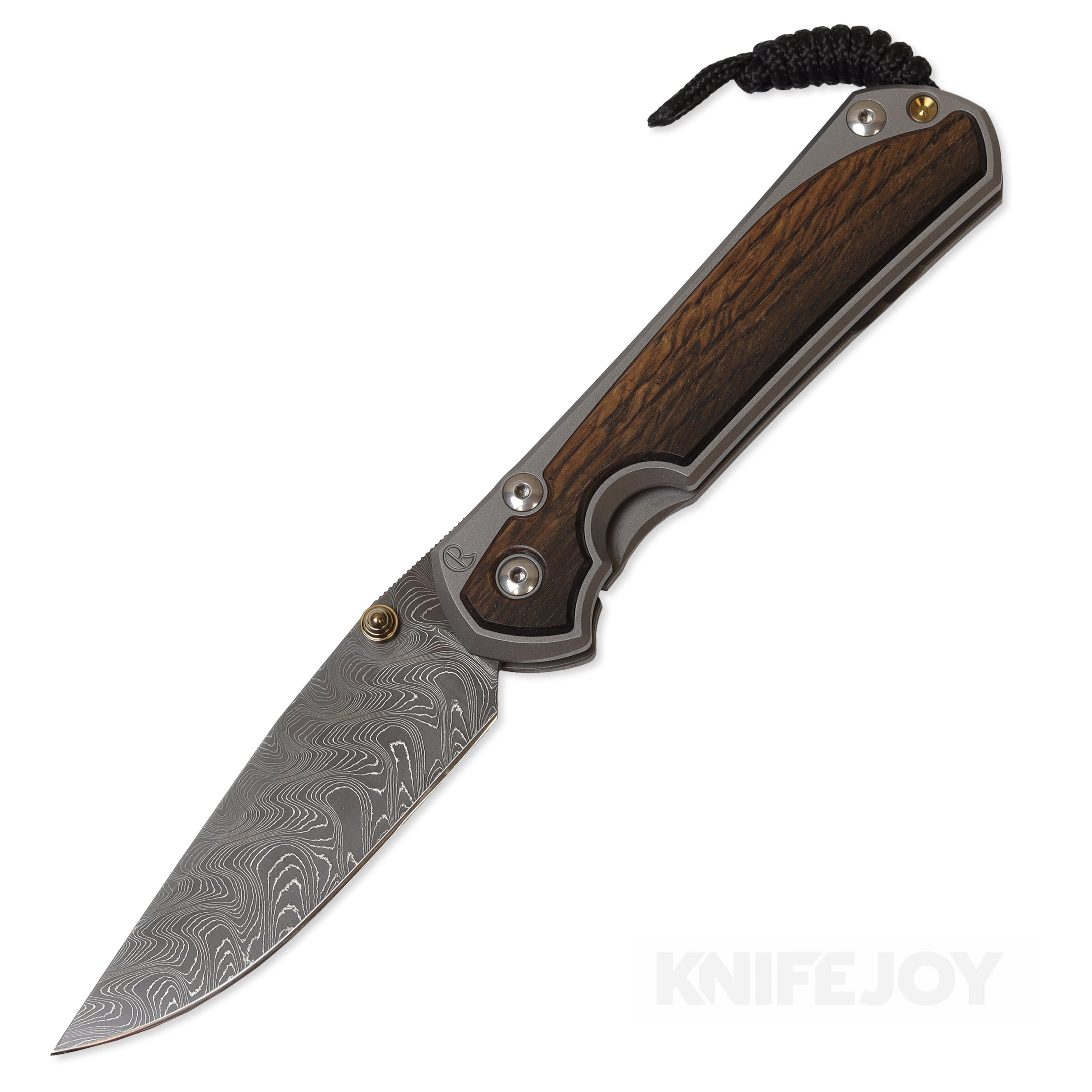 Chris Reeve Knives Large Sebenza 31 - Boomerang Damascus Drop Point Blade with Double Gold Lugs & Bog Oak Inlay Matte Handles | Premium EDC Folding Knife for Outdoor, Camping, and Everyday Carry