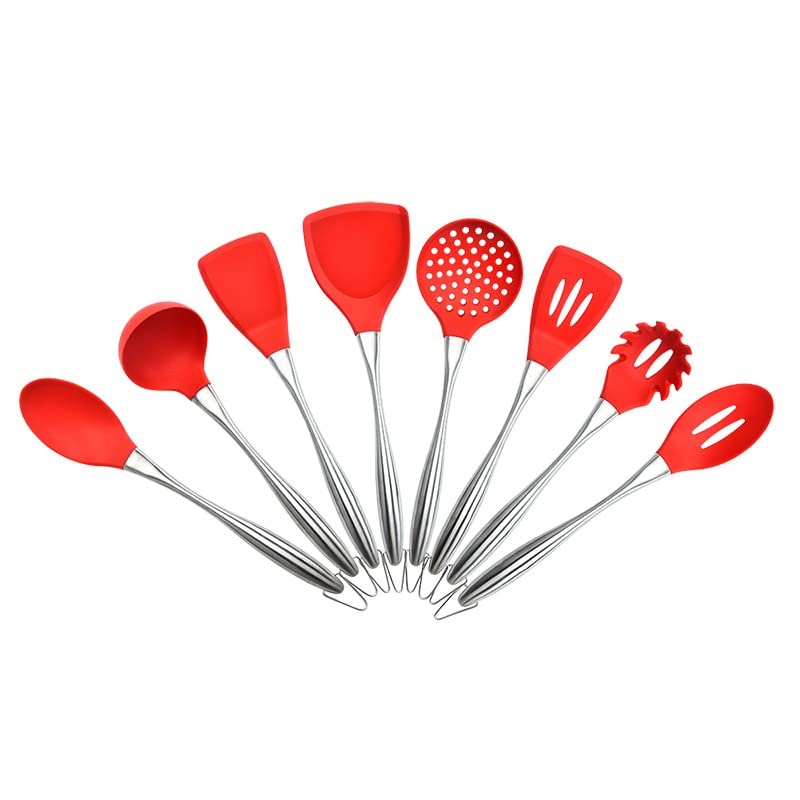 8-Piece Silicone Spatula Set with Stainless Steel Handle - Nonstick, Heat Resistant Kitchen Utensils for Baking, Cooking & Grilling - Red Cookware Accessories (Perfect for Home Chefs & Professional Kitchens)