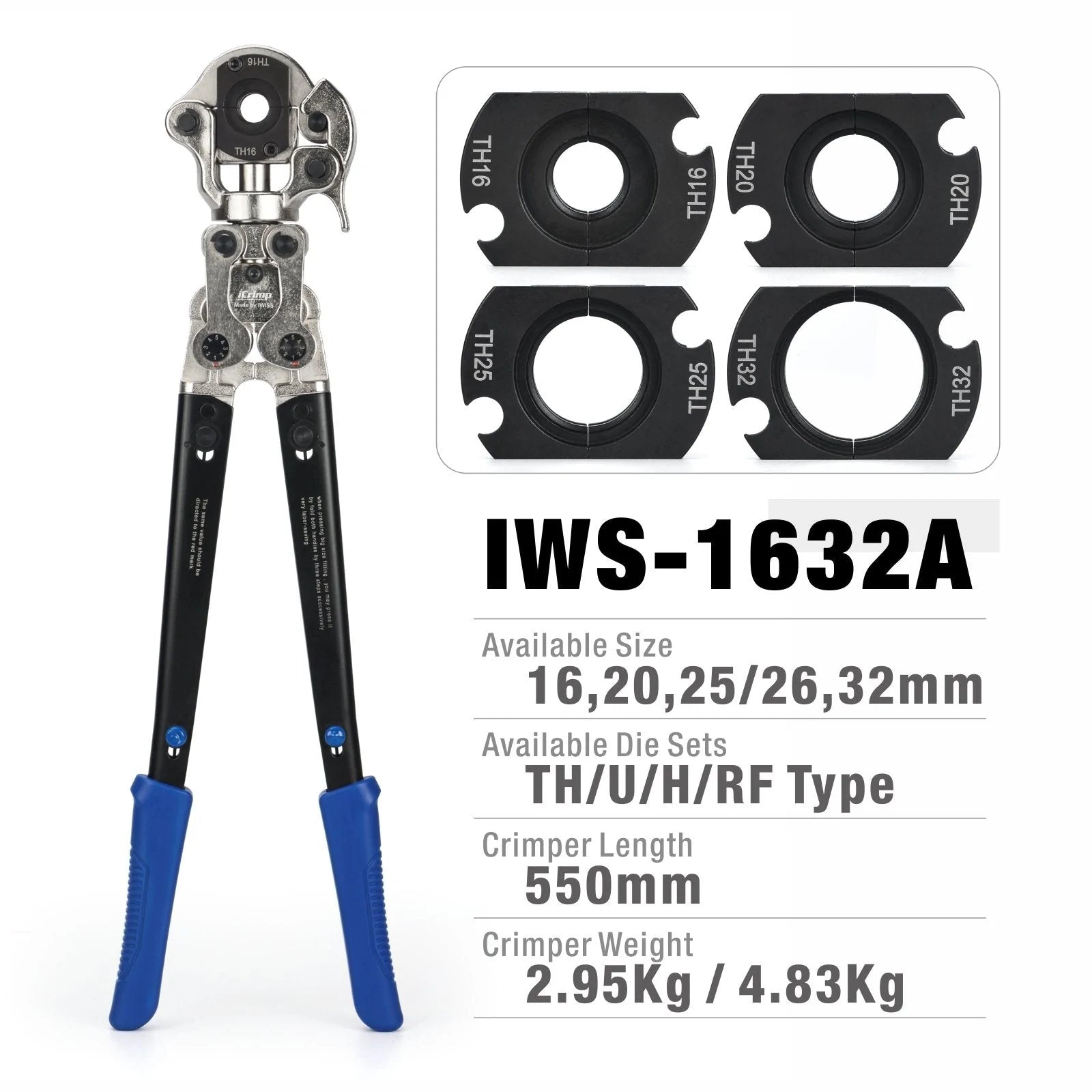 IWS 1632A Multi-Azimuth Pipe Pressing Tool with 360° Rotary Press Head for 16/20/25/32mm Pipes - Perfect for Plumbing, HVAC, and Water Supply System Installations