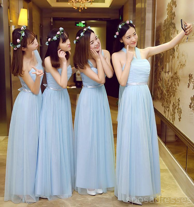 Elegant Mismatched Blue Tulle Long Bridesmaid Dresses - Formal Wedding Party Gowns for Bridal Shower, Bachelorette & Special Occasions - Style BD006