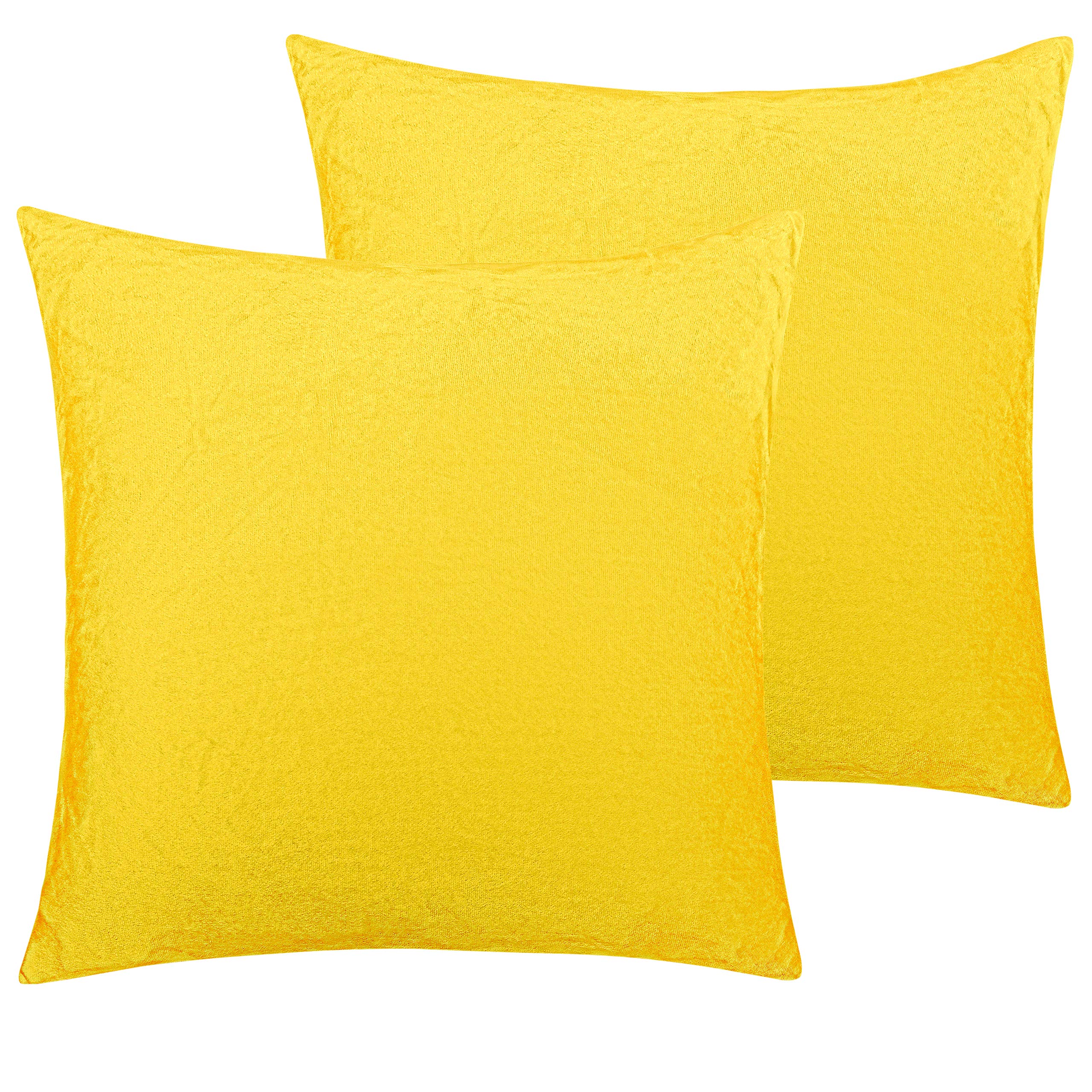 NTBAY 2 Pack Velvet Square Zippered Pillow Covers - 16x16 Inch Soft Luxury Euro Cushion Covers for Sofa, Couch, Bed - Yellow Home Decor for Living Room, Bedroom & Office