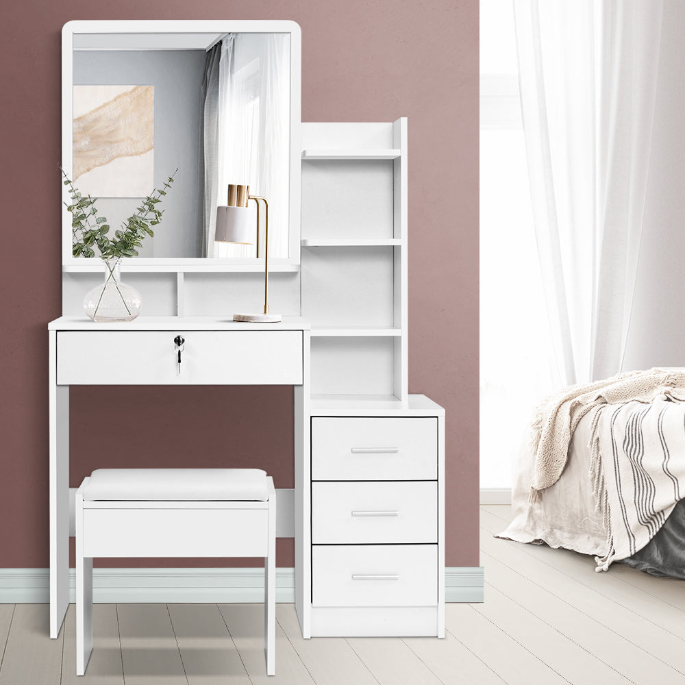 Vanity Mirror Stool with Jewelry Storage & Makeup Organizer Drawers - Perfect for Bedroom, Dressing Room & Beauty Salon