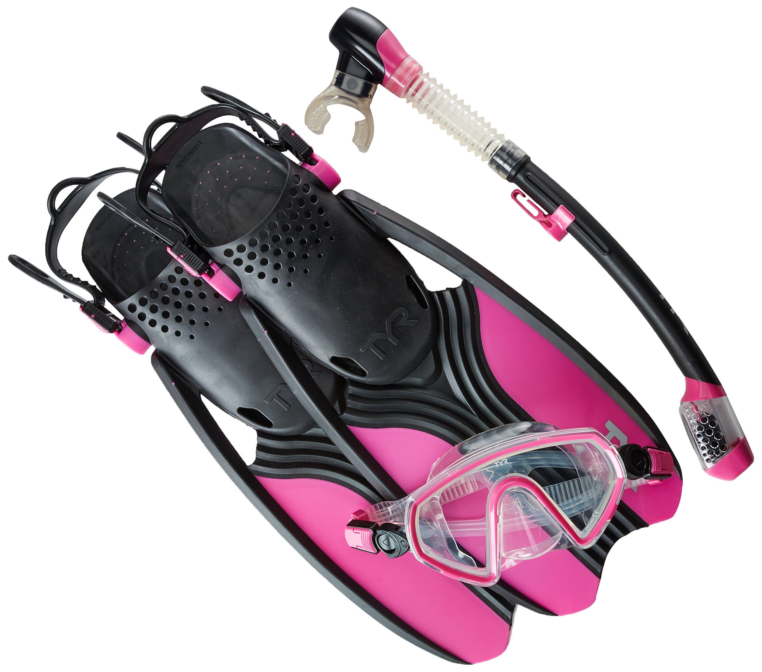 TYR Voyager Snorkel Set - Full Face Snorkel Mask with Adjustable Fins for Adults - Perfect for Swimming, Snorkeling & Beach Vacations