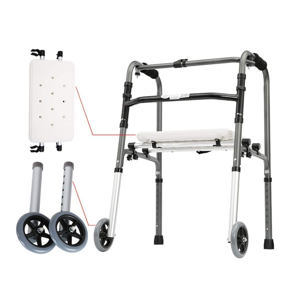 Folding Shower Chair Rollator with 2 Wheels - Adjustable Height Steel Mobility Walker with Seat for Elderly & Seniors | Heavy-Duty Walking Frame for Bathroom Safety & Indoor/Outdoor Use