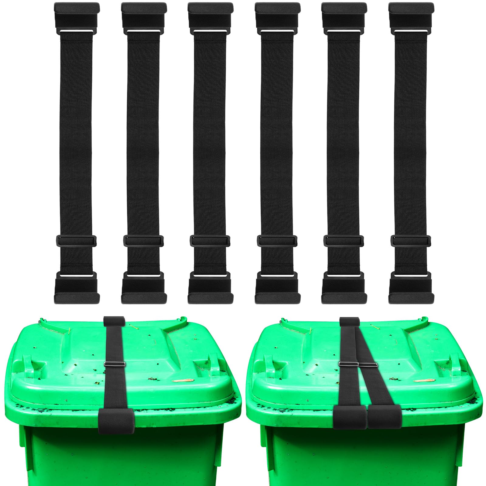 6-Pack Adjustable Metal Double Claw Trash Can Lock Straps - Universal Animal-Proof Lid Locks for Outdoor Bins - Secure Against Raccoons, Dogs & Pests - Perfect for Backyard, Garage & Campsite Use