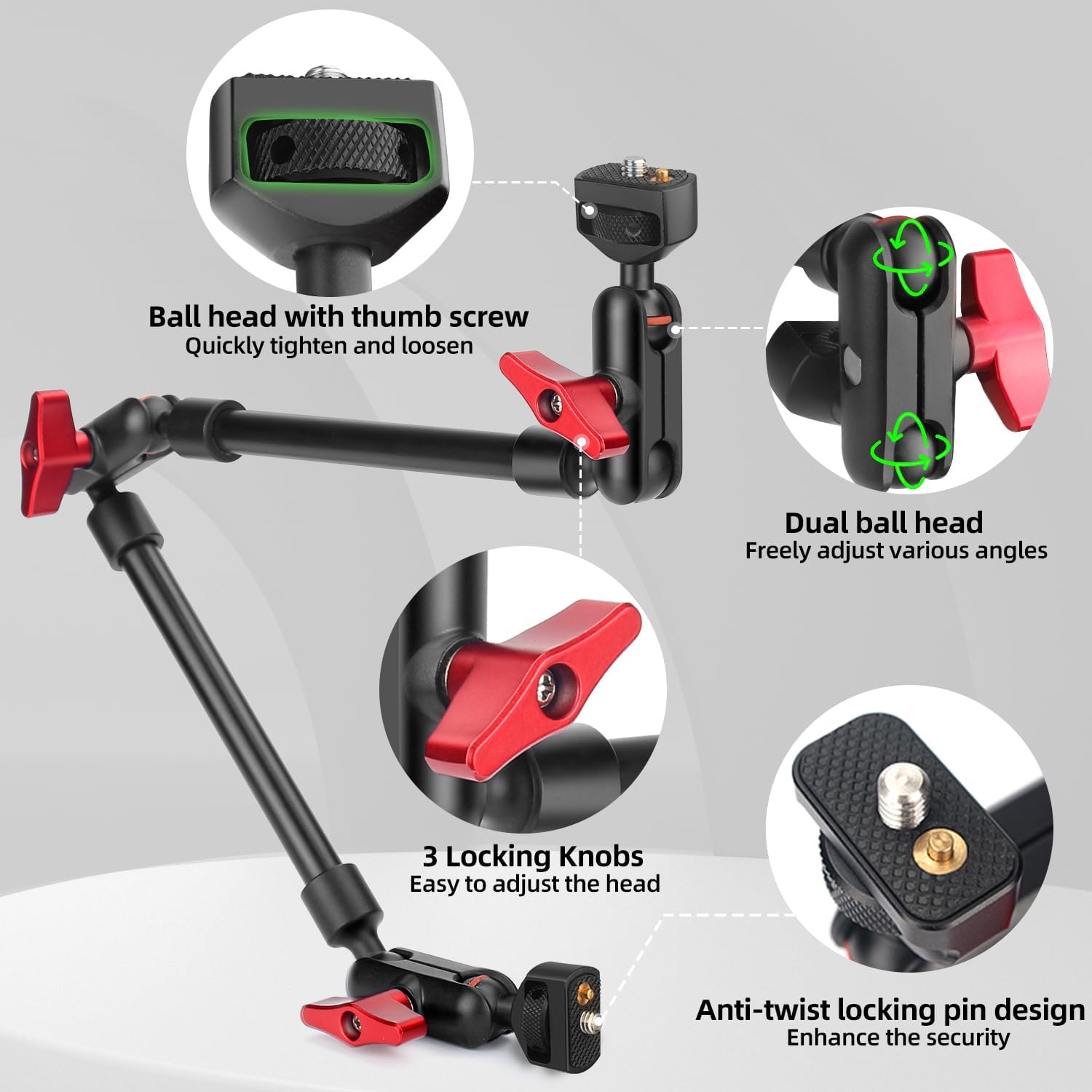 Hemmotop 22-inch Adjustable Magic Arm with Heavy Duty Clamp - 360° Rotating Articulating Camera Mount for DSLR, Phone, Microphone & LED Lights - Perfect for Vlogging, Live Streaming & Studio Photography (Desk/Table/Tripod Compatible)