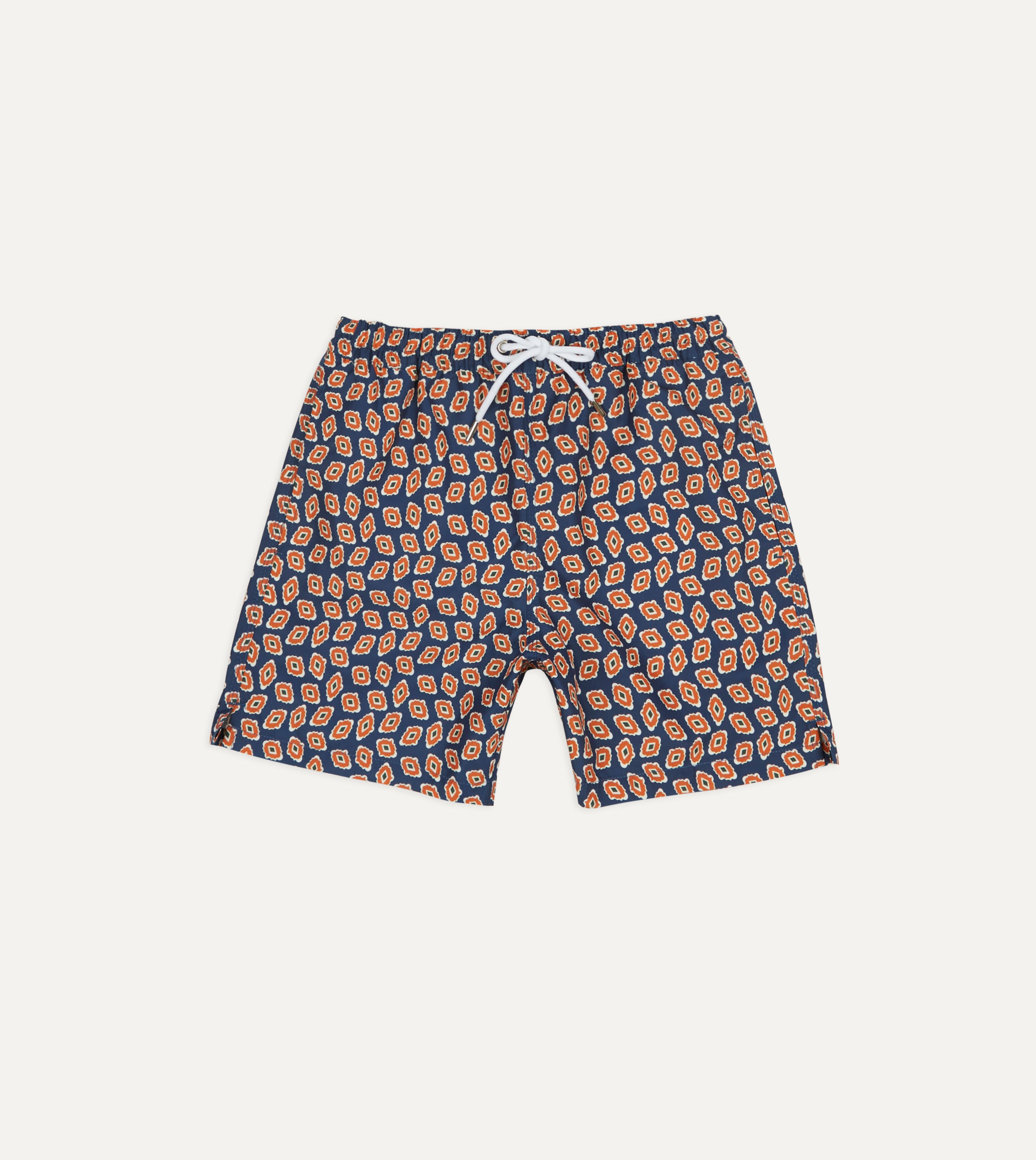 **Men's Navy Blue Jumbled Medallion Print Nylon Swim Shorts - Quick Dry, Comfortable Beach & Pool Swimwear for Summer Vacation**