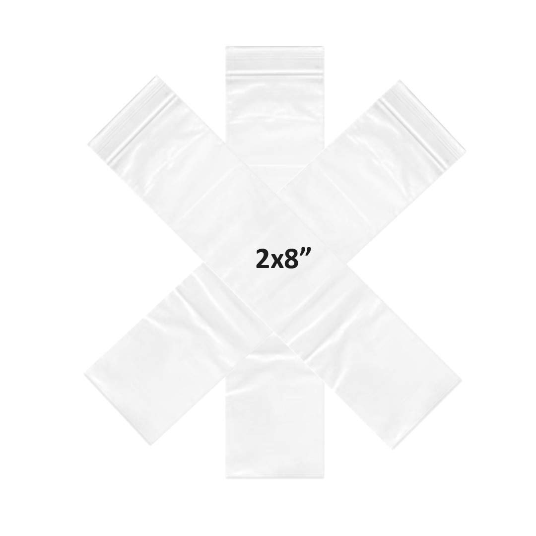200 Pack 2X8 Inch Small Clear Plastic Storage Bags - 2Mil Thick Resealable Poly Bags for Organizing Crafts, Jewelry, Beads & Small Parts - Bulk Pack by VADUGAVARA