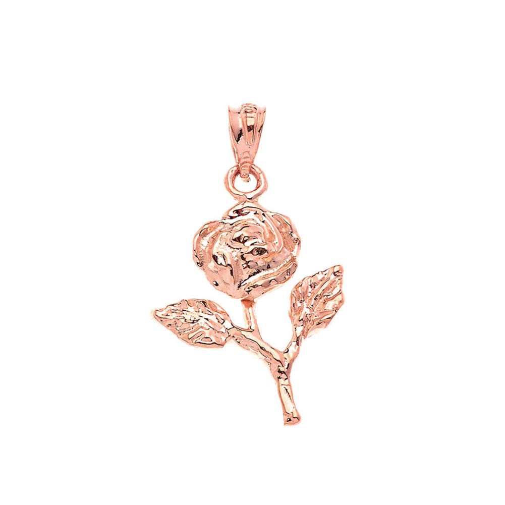10k Rose Gold Stem Charm Pendant Necklace for Women - Elegant Floral Jewelry Gift for Her - Perfect for Anniversaries, Birthdays & Special Occasions