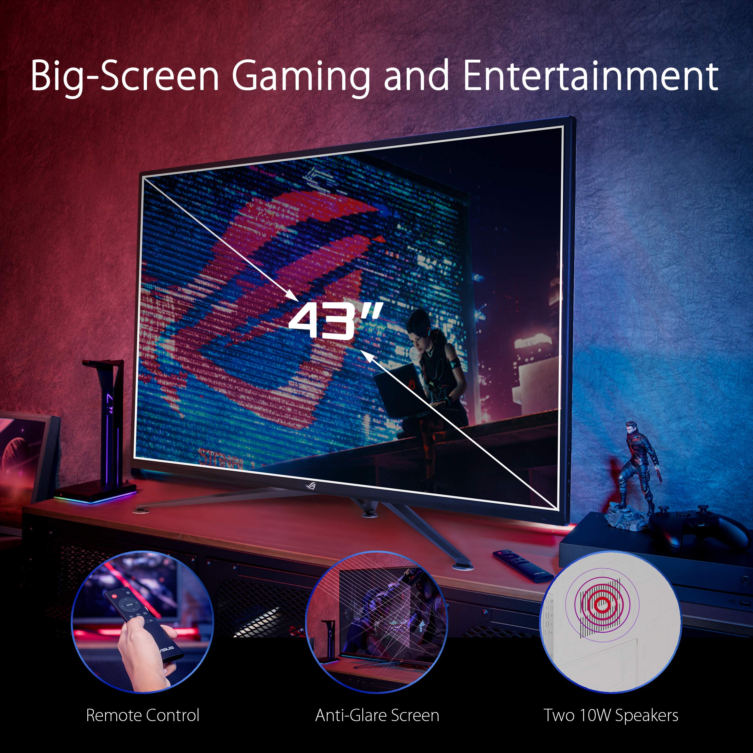 ASUS ROG Strix XG43UQ 43-Inch 4K UHD Gaming Monitor - 144Hz Refresh Rate, 1ms MPRT, FreeSync2 HDR, DisplayHDR 1000, DSC, VA Panel, 16:9 Aspect Ratio, 3840x2160 Resolution, DisplayPort & HDMI 2.1 - Perfect for Competitive Gaming, Streaming & Professional Content Creation