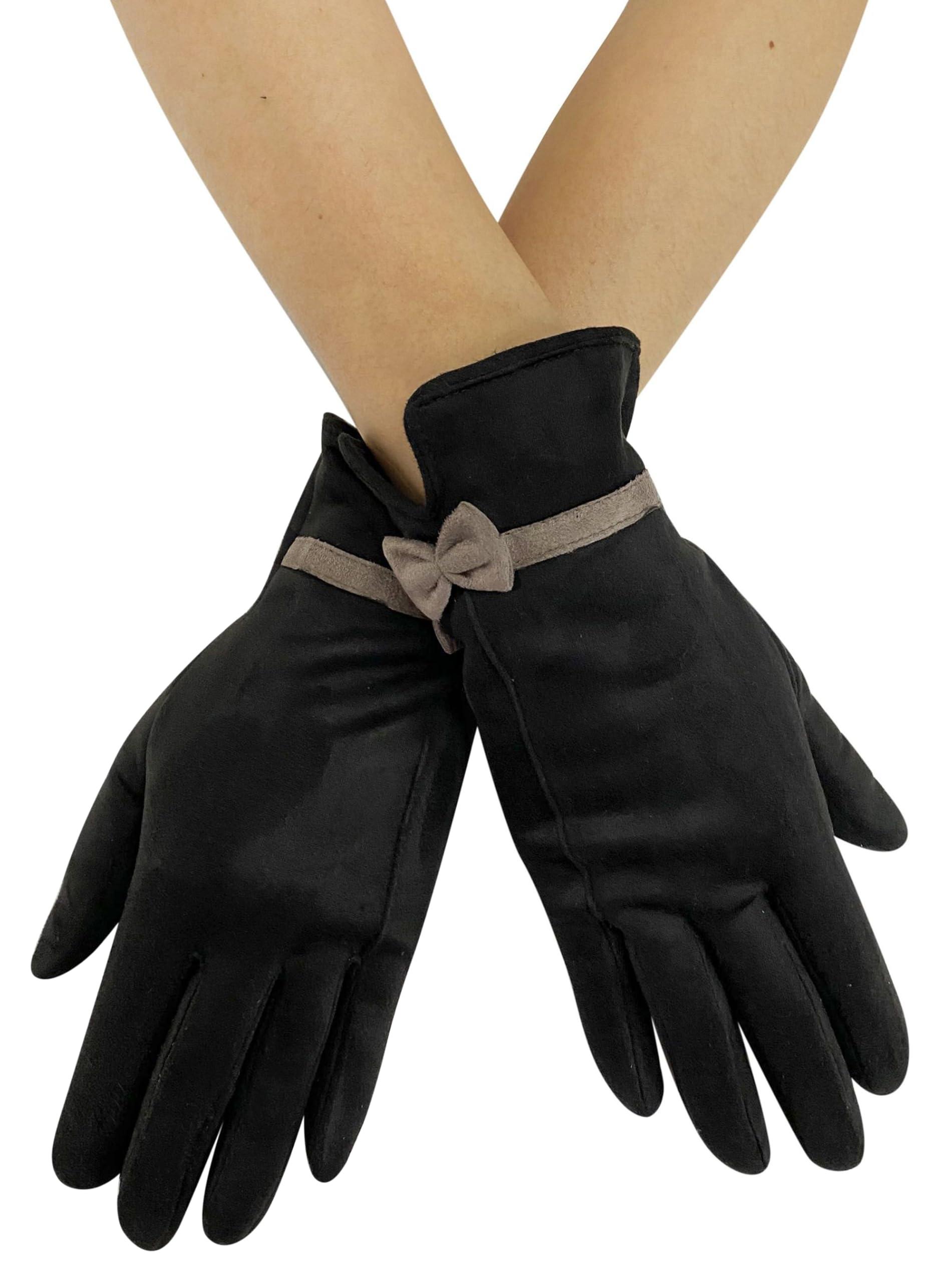 GFM Women's Suede Touchscreen Gloves with Bow - Winter Warm Fashion Gloves for iPhone & Android - Perfect for Driving, Shopping & Outdoor Activities (GLOVES-AA)