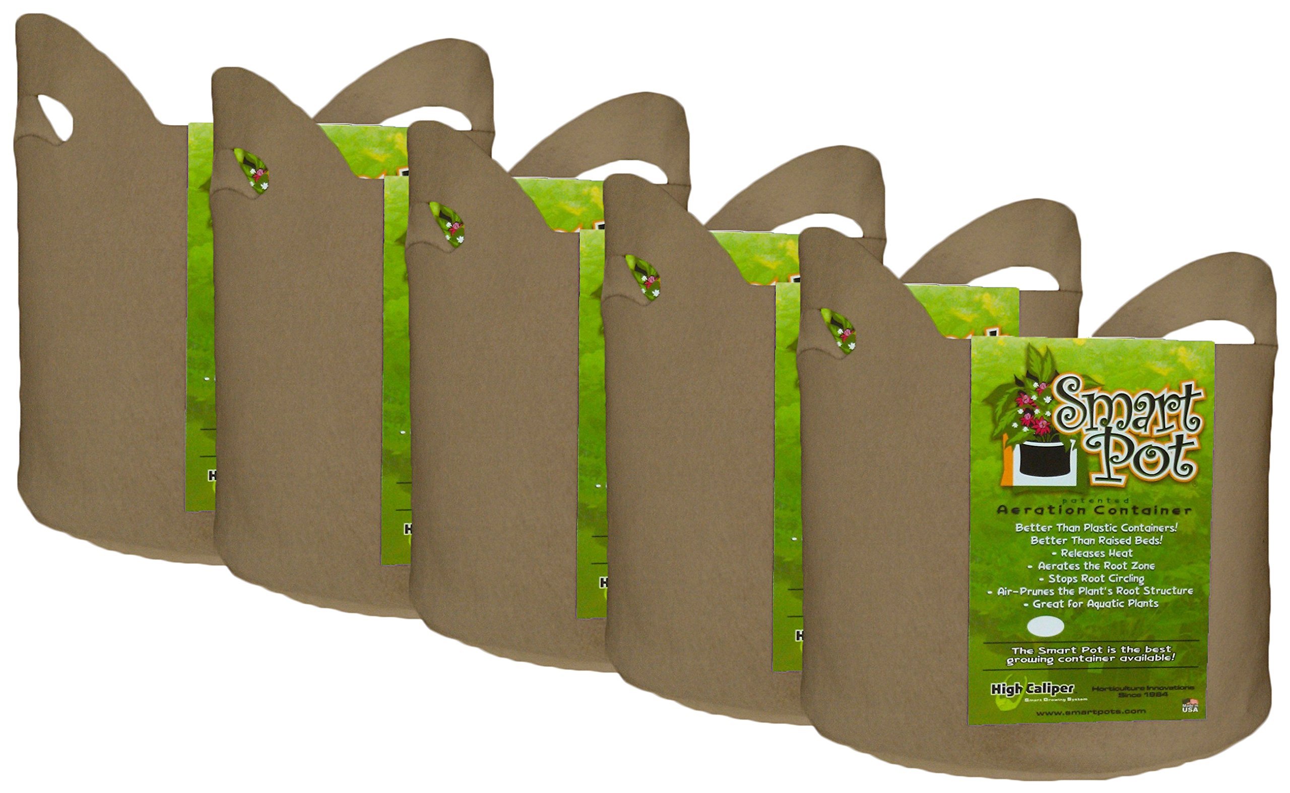 Smart Pot 3 Gallon Fabric Planters - 5 Pack Tan Aeration Garden Containers with Handles for Vegetables, Flowers & Herbs | Indoor & Outdoor Gardening