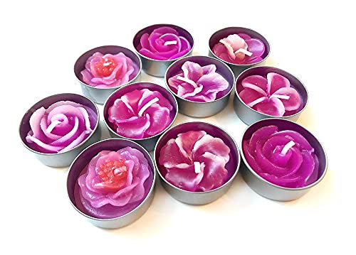 Sunne Tropical Flower Tealight Candles (10-Pack) - Pink Assorted Floral Scented Tea Lights for Birthday Parties, Weddings, Baby Showers & Home Decor - Perfect for Romantic Dinners, Spa Nights & Holiday Centerpieces