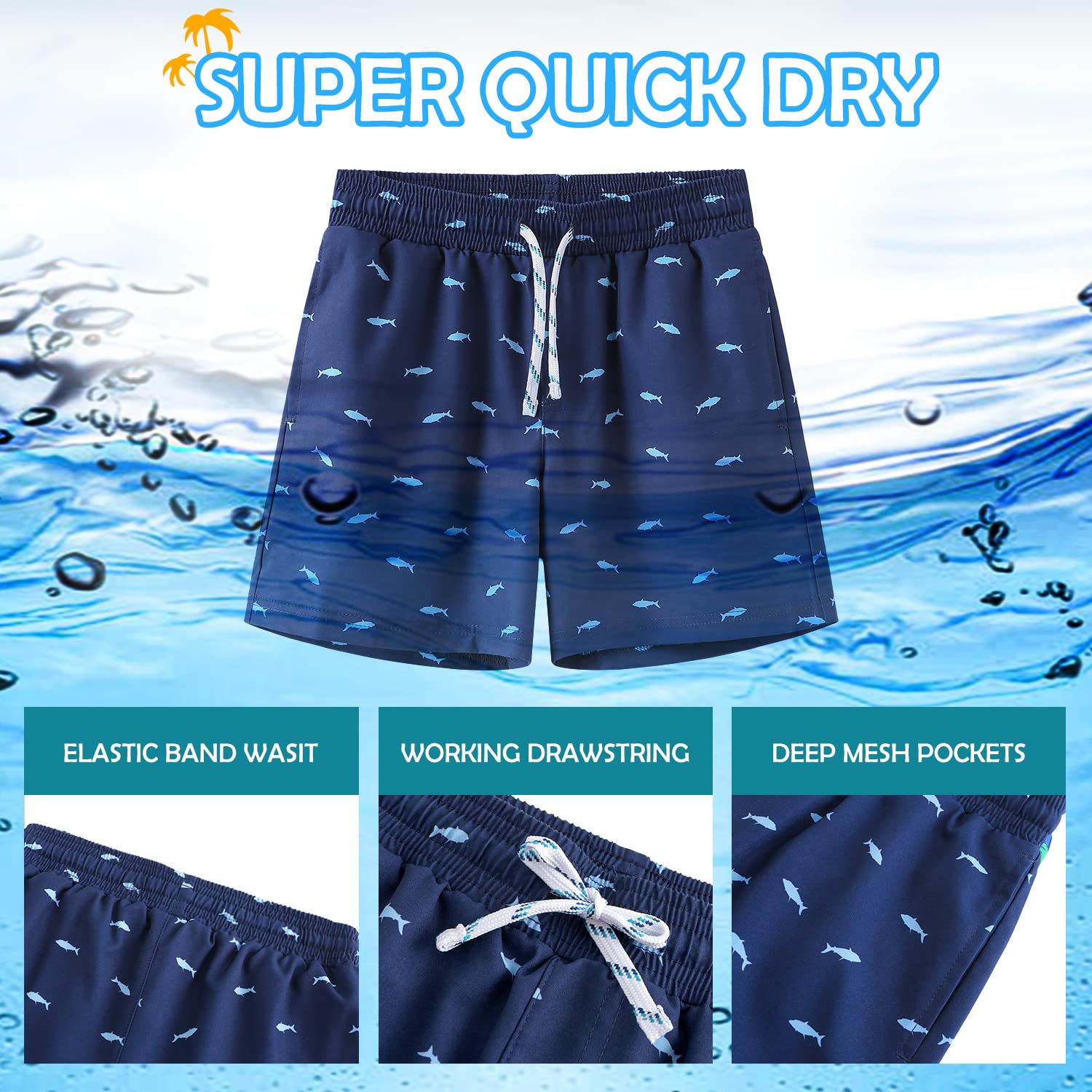 **HODOSPORTS Boys Swim Trunks - Quick-Dry Bathing Suits with Pockets for Swimming, Beach & Pool Activities**