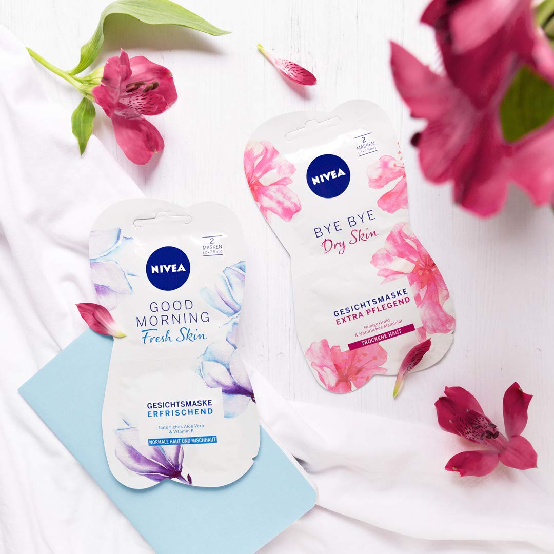 NIVEA Bye Bye Dry Skin Face Mask - Hydrating Facial Treatment with Honey & Almond Oil for Dry Skin Care (2 x 7.5ml) | Intensive Moisturizing Mask for Night Routine & Winter Skin Relief