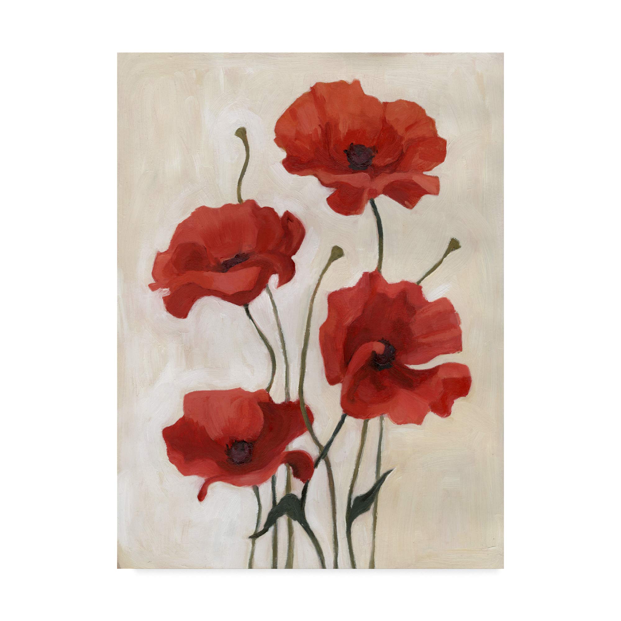 Emma Scarvey Poppy Bouquet III Floral Wall Art Print - 18x24 Inches, Framed Canvas Painting for Living Room, Bedroom & Office Decor