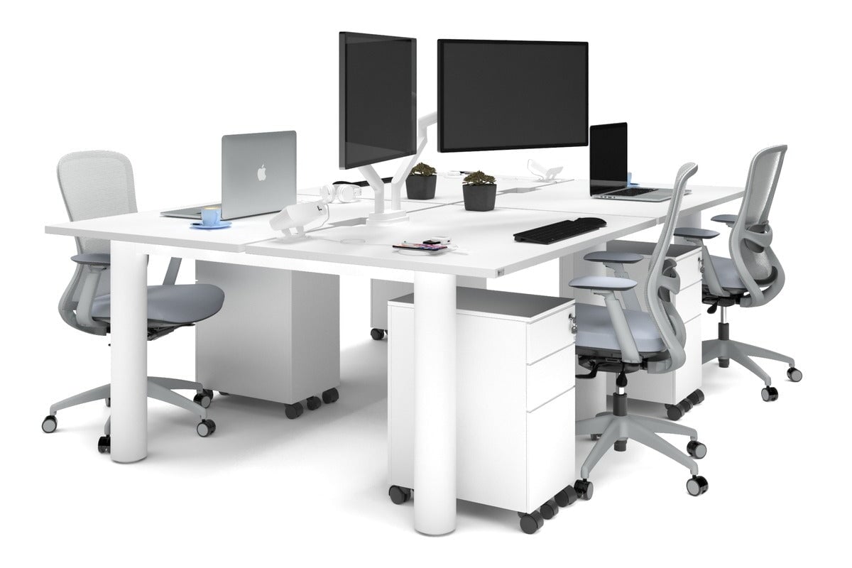 4-Person Office Workstation with Quadro Cylinder Legs - 1200L x 800W Desk with Cable Management Scallop for Modern Workspaces & Collaborative Office Environments