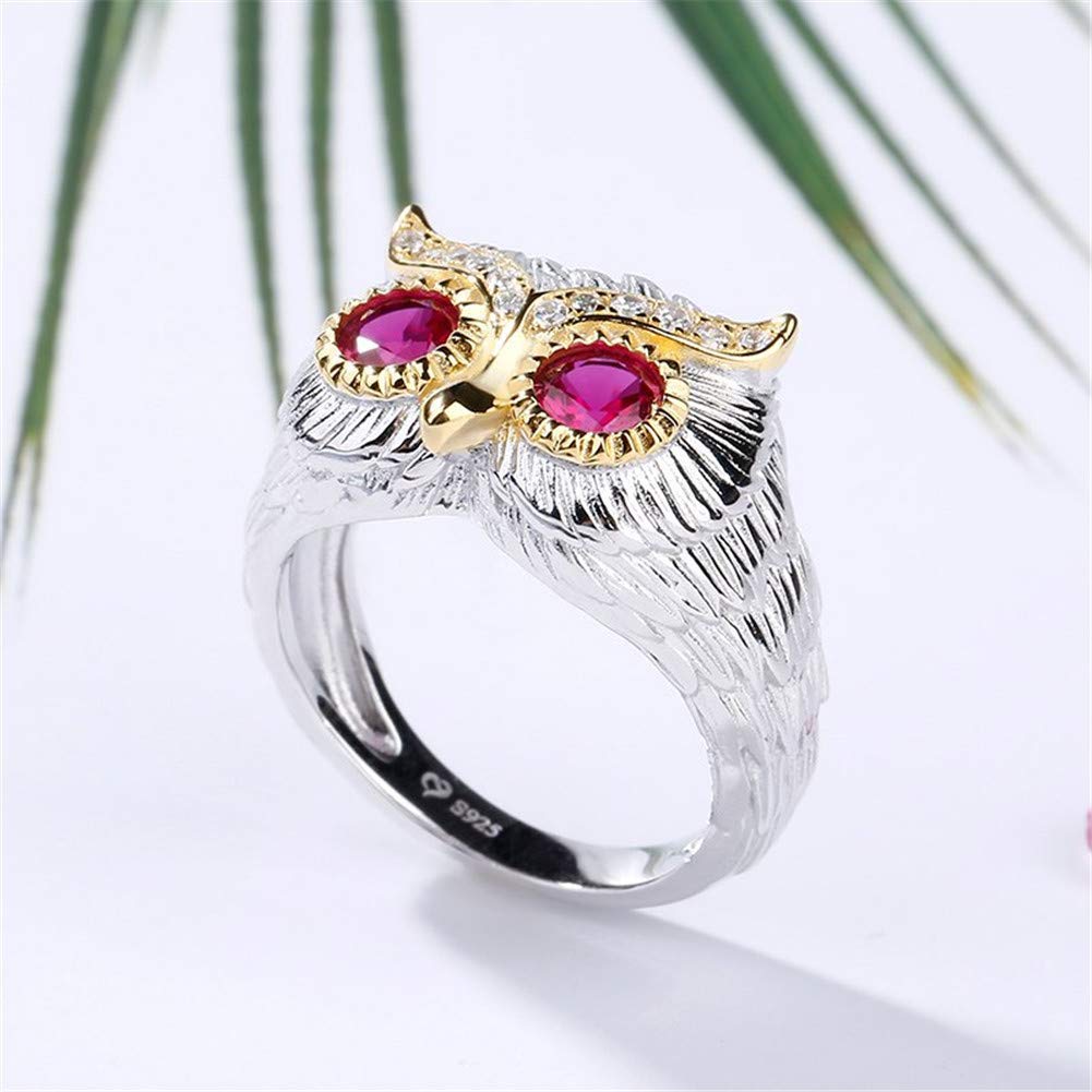 Jeulia 2 Carat Owl Ring for Women - 925 Sterling Silver Round Cut Feather Engagement Ring with Ruby Owl Eye & CZ Solitaire - Wedding, Promise, Anniversary Jewelry Gift - Perfect for Romantic Proposals, Bridal Jewelry & Special Occasions