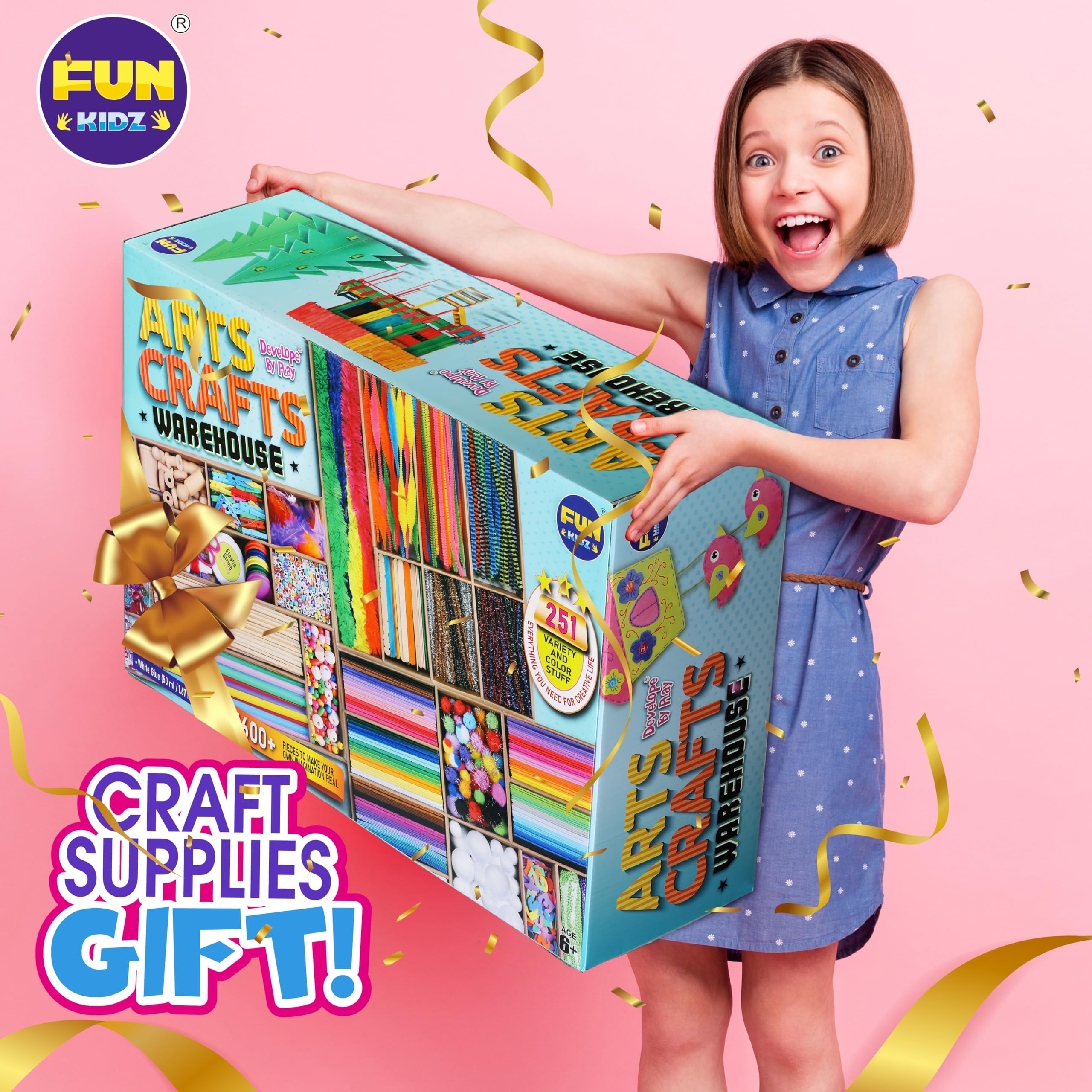 3 Layers Jumbo Arts and Crafts Supplies Warehouse - 1600+ Giant Craft Materials Kit for Kids 6-12, Biggest Chest Box 17.91Wx12.4L - Creative Toys Birthday Gift for Preschool Girls and Boys - Perfect for DIY Projects, Classroom Activities & Party Favors