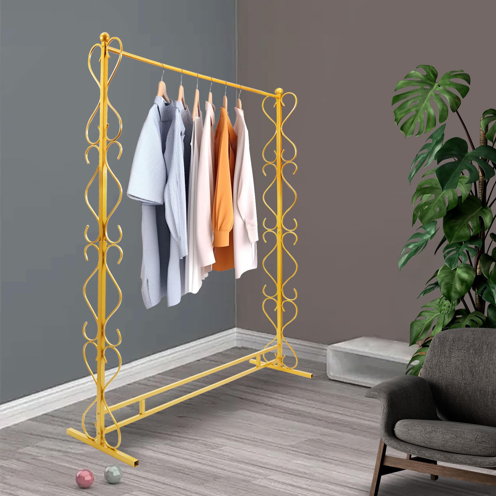 Metal Garment Rack - 5.9FT Heavy Duty Standing Clothes Rack with Single Rod, Carbon Steel Wardrobe Organizer for Hanging Clothes, Belts, Shoes & Bags | Easy Assembly | Perfect for Home, Wedding Ceremony & Retail Store Displays