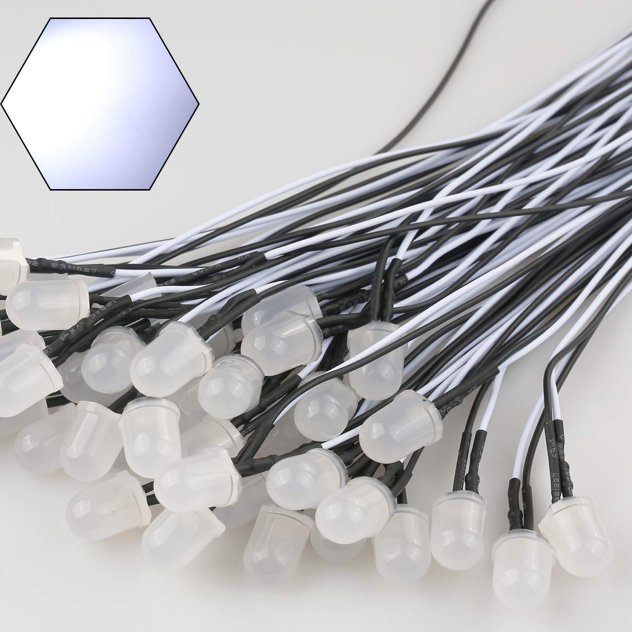 50pcs 12V 10mm White LED Lights - Pre-Wired 7.9 Inch Diffused Lens Diodes for DIY, Automotive, Home Decor & Electronics Projects - DC 12v Small LED Lamps for Interior Lighting, Signs & Crafts