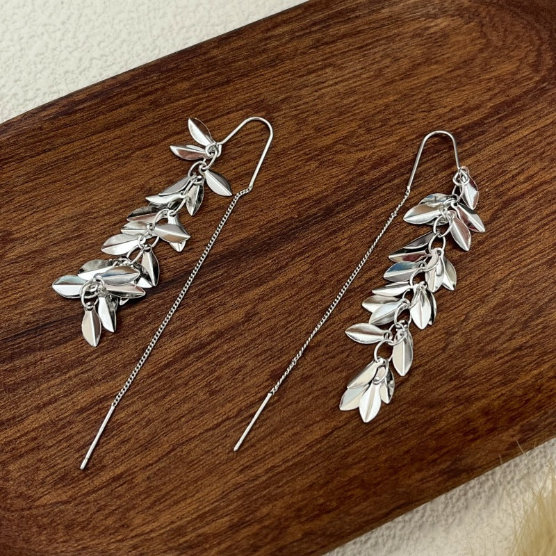 Vintage Gold Leaf Chain Threader Earrings - Dainty Boho Jewelry for Women | A7778 | Perfect for Parties, Weddings & Everyday Wear