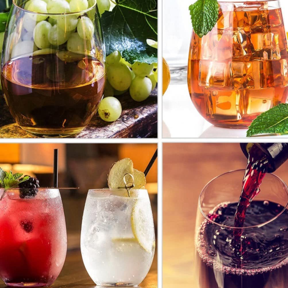 Premium 4-Piece Whiskey Glasses Set - Shatterproof Plastic Stemless Wine Tumblers for Coffee, Tea, Juice & Cocktails | Ideal for Home Bar, Parties, Outdoor Picnics & Terrarium Decor