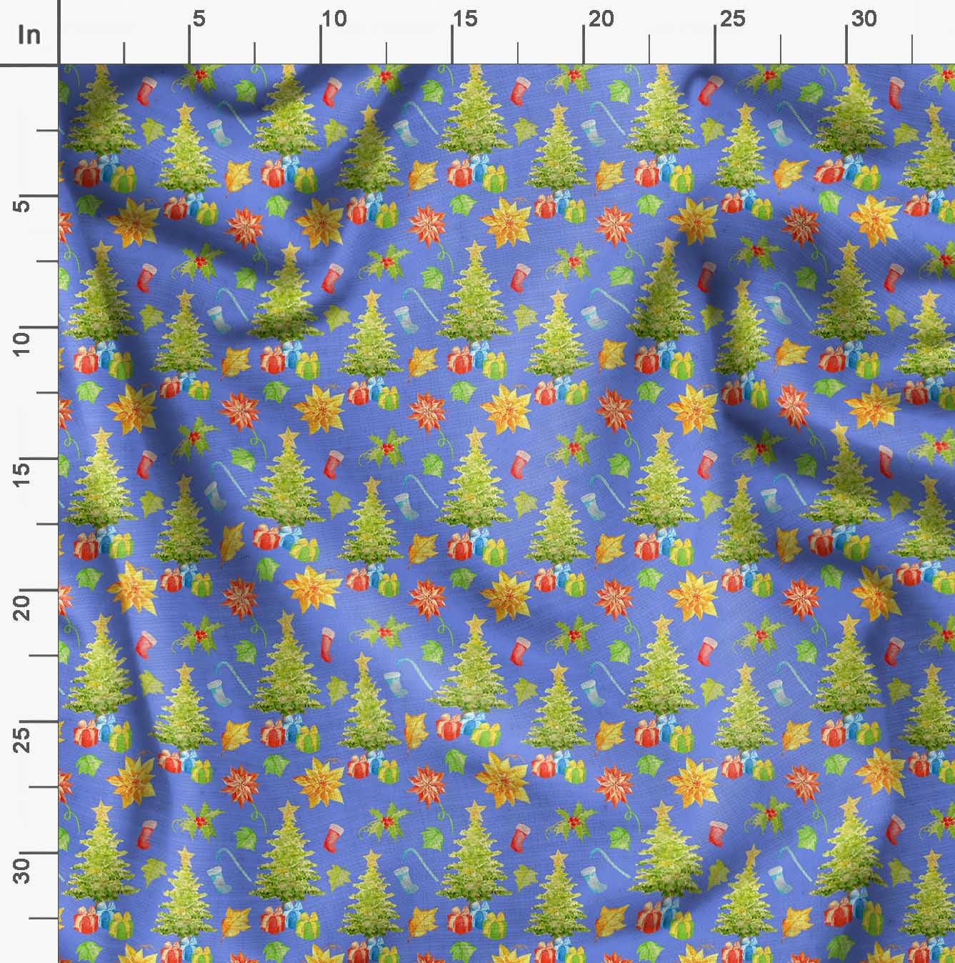 Soimoi Moss Georgette Blue Fabric by The Yard - 42 Inch Wide Printed Fabric for Christmas Decor, Holiday Gifts, Tree Skirts & Seasonal Home Decoration - Festive Joyful Patterns for DIY Crafts, Table Runners & Party Backdrops