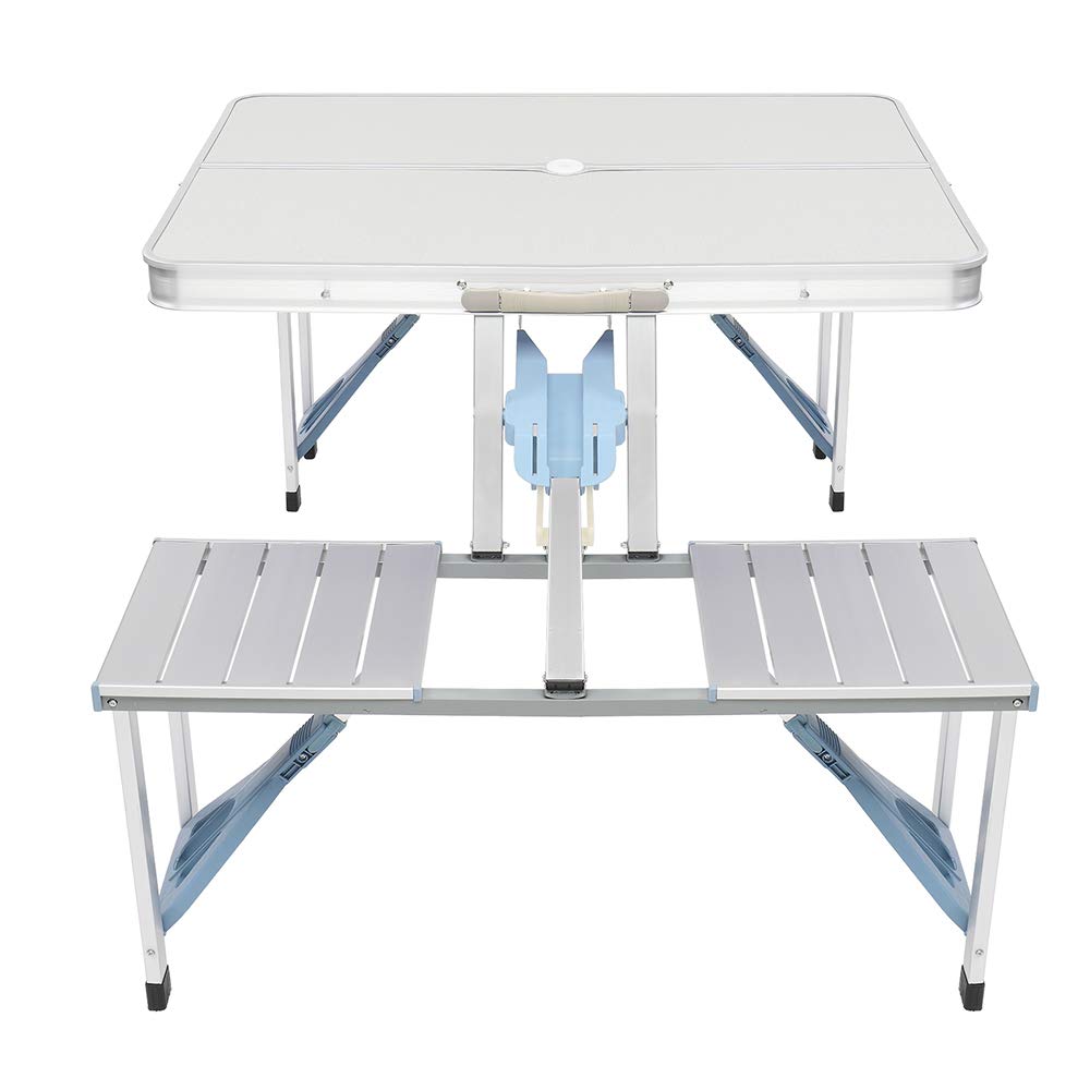 LIBOOI Portable Folding Picnic Table and Beach Chair Set - Aluminum Alloy 4-Person Siamese Table with 4 Seats for Camping, Travel, Backyard, Park - Compact Foldable Outdoor Furniture for Picnics, Beach Parties, and BBQs