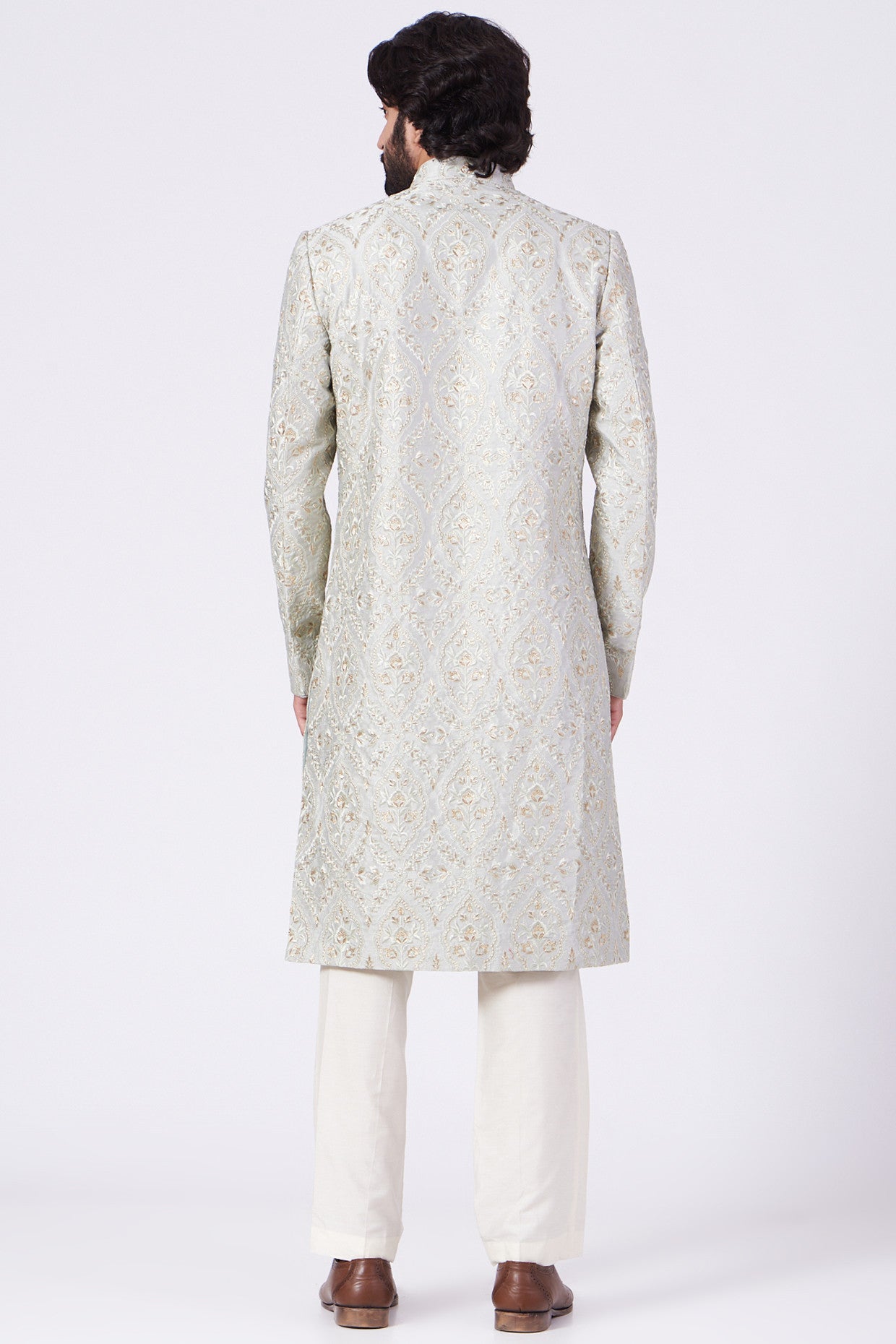 Elegant Mint Green Embroidered Sherwani for Men | Traditional Indian Wedding Outfit | Perfect for Grooms, Festivals & Special Occasions