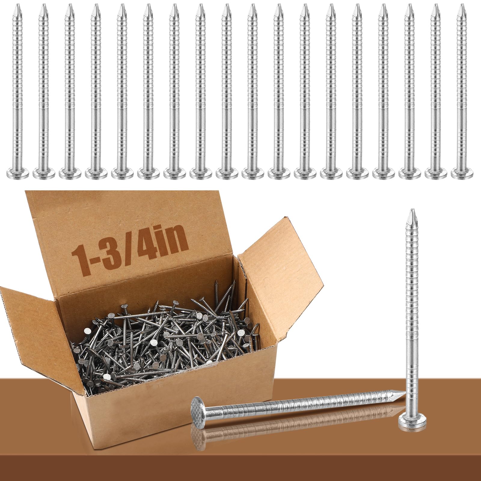 Tandefio 2 lb Box 304 Stainless Steel Siding Nails - 1-3/4 Inch Rust-Resistant Roofing & Slating Nails for Redwood, Cedar Wood, Decking & Roofing - Perfect for Outdoor Construction, Fencing & Home Renovation Projects